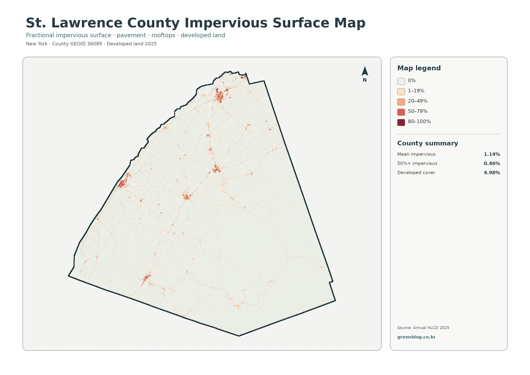 St. Lawrence County impervious surface and developed land map