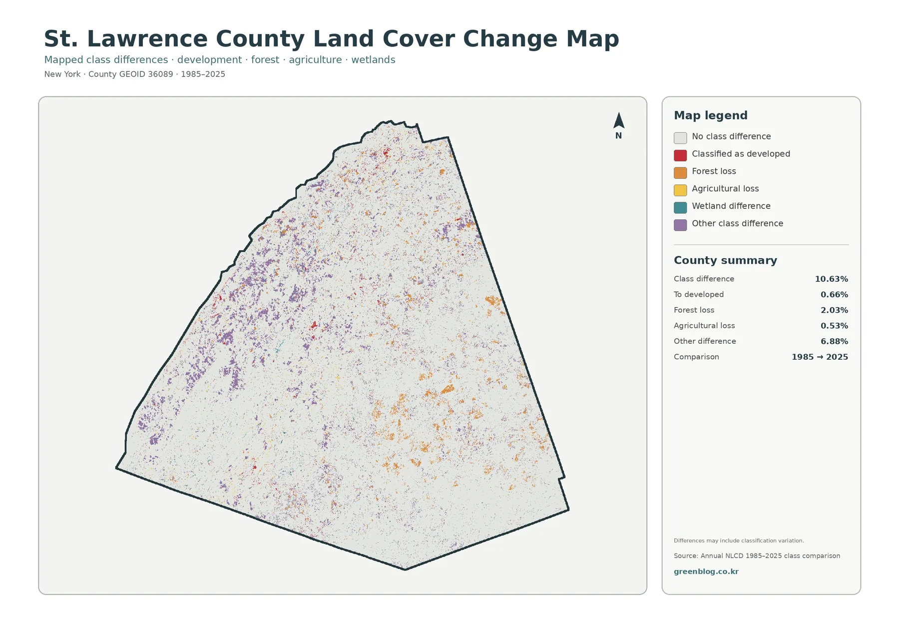 St. Lawrence County land cover change map