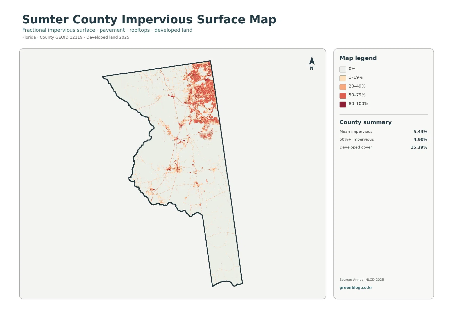 Sumter County impervious surface and developed land map