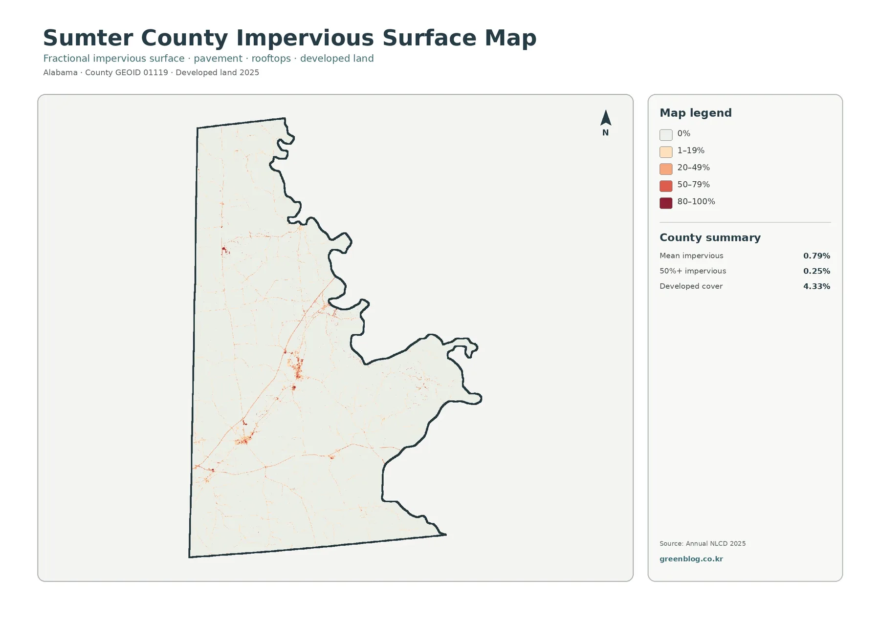 Sumter County impervious surface and developed land map