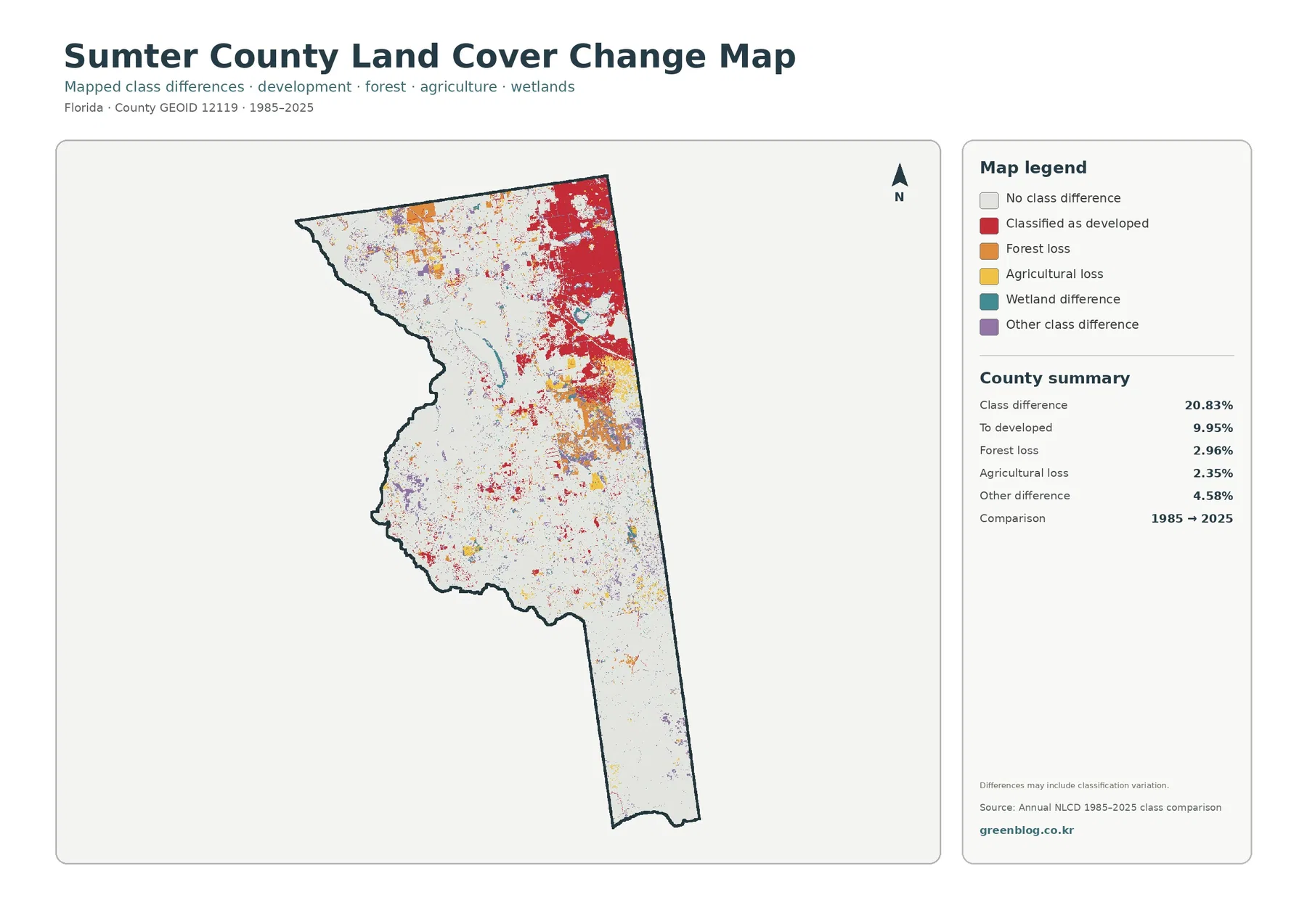 Sumter County land cover change map