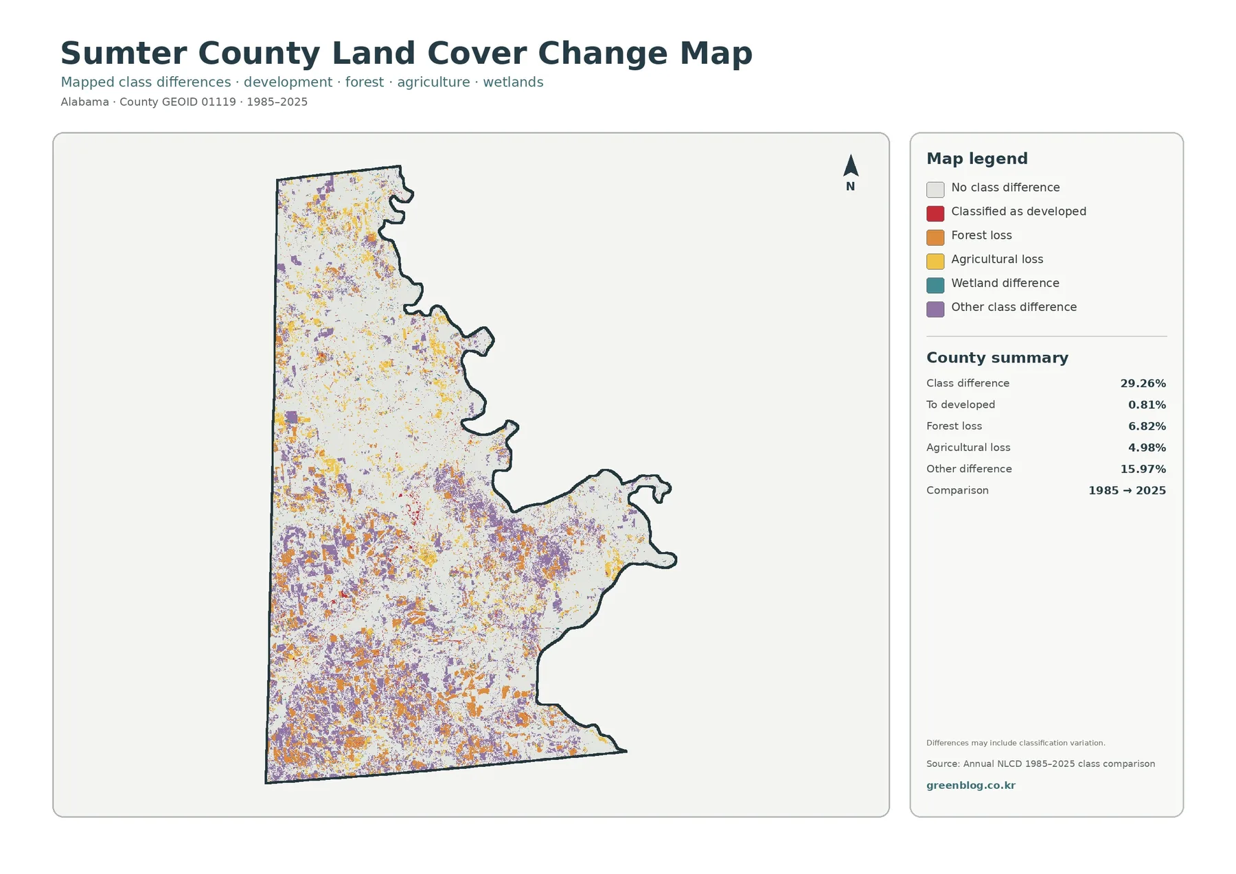 Sumter County land cover change map