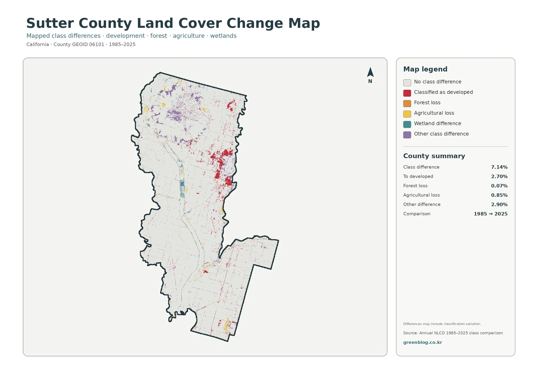 Sutter County 토지 피복 변화 지도