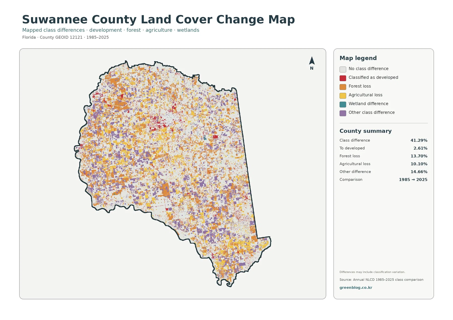 Suwannee County land cover change map
