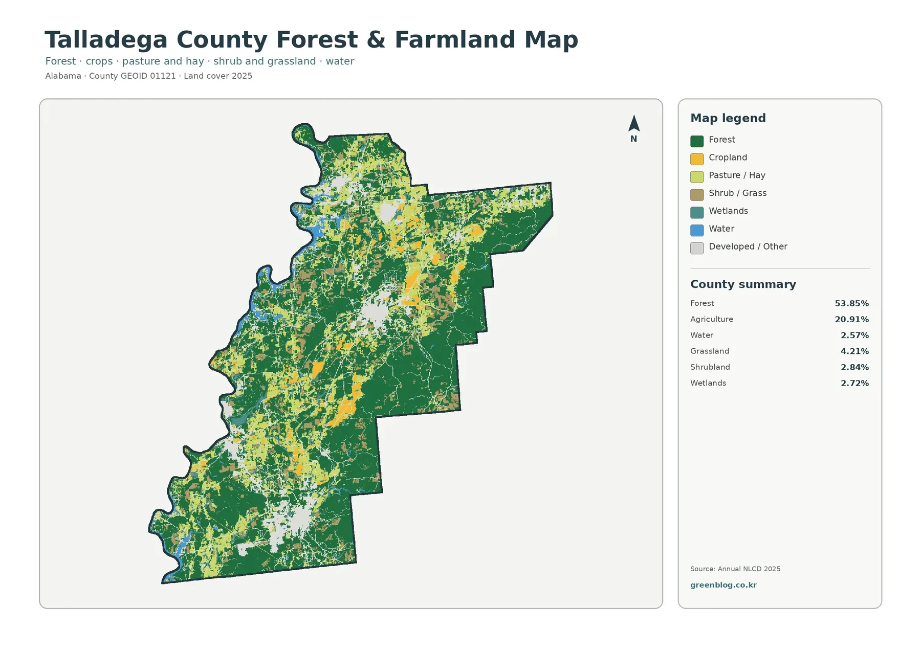 Talladega County forest and farmland map