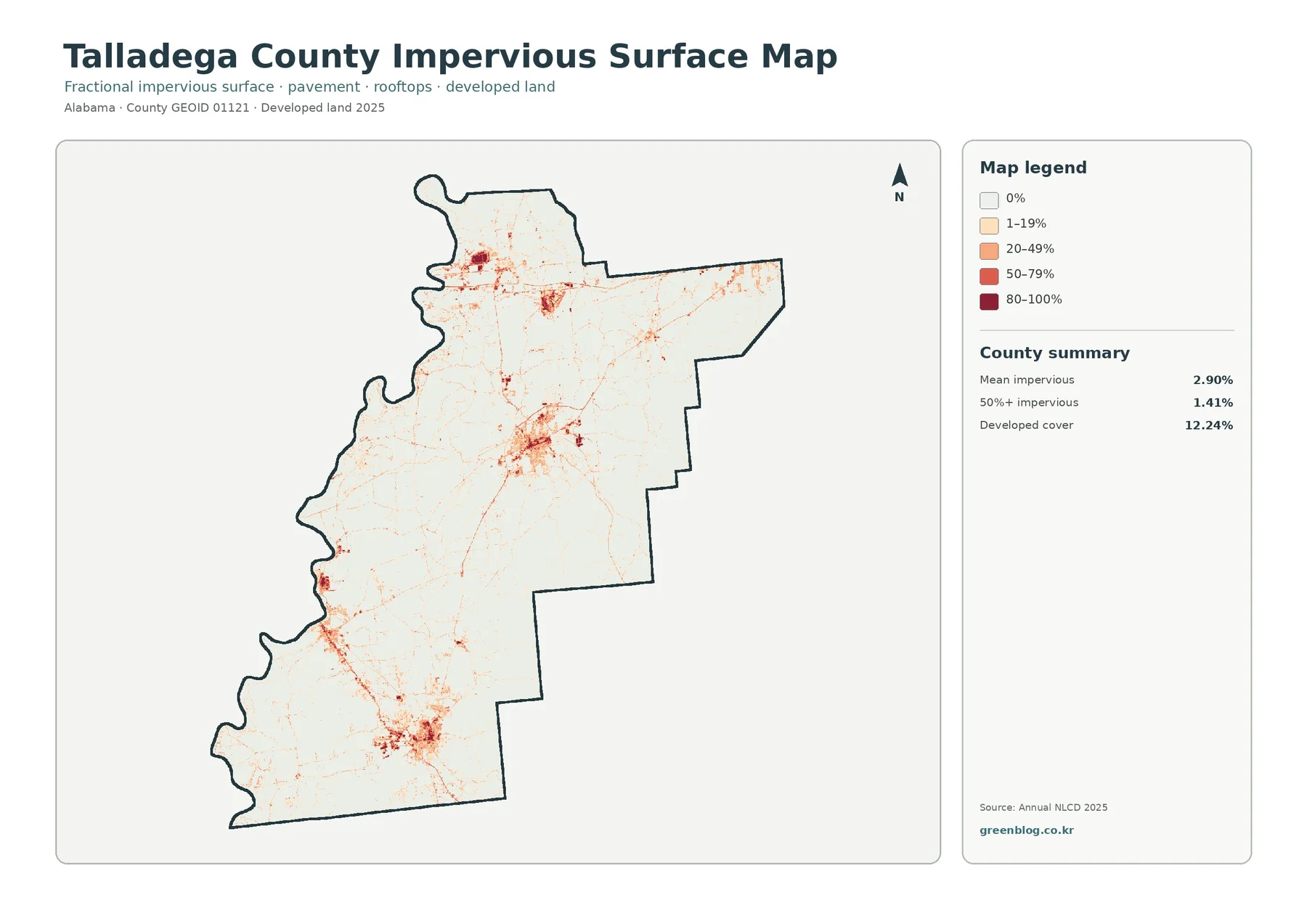 Talladega County impervious surface and developed land map
