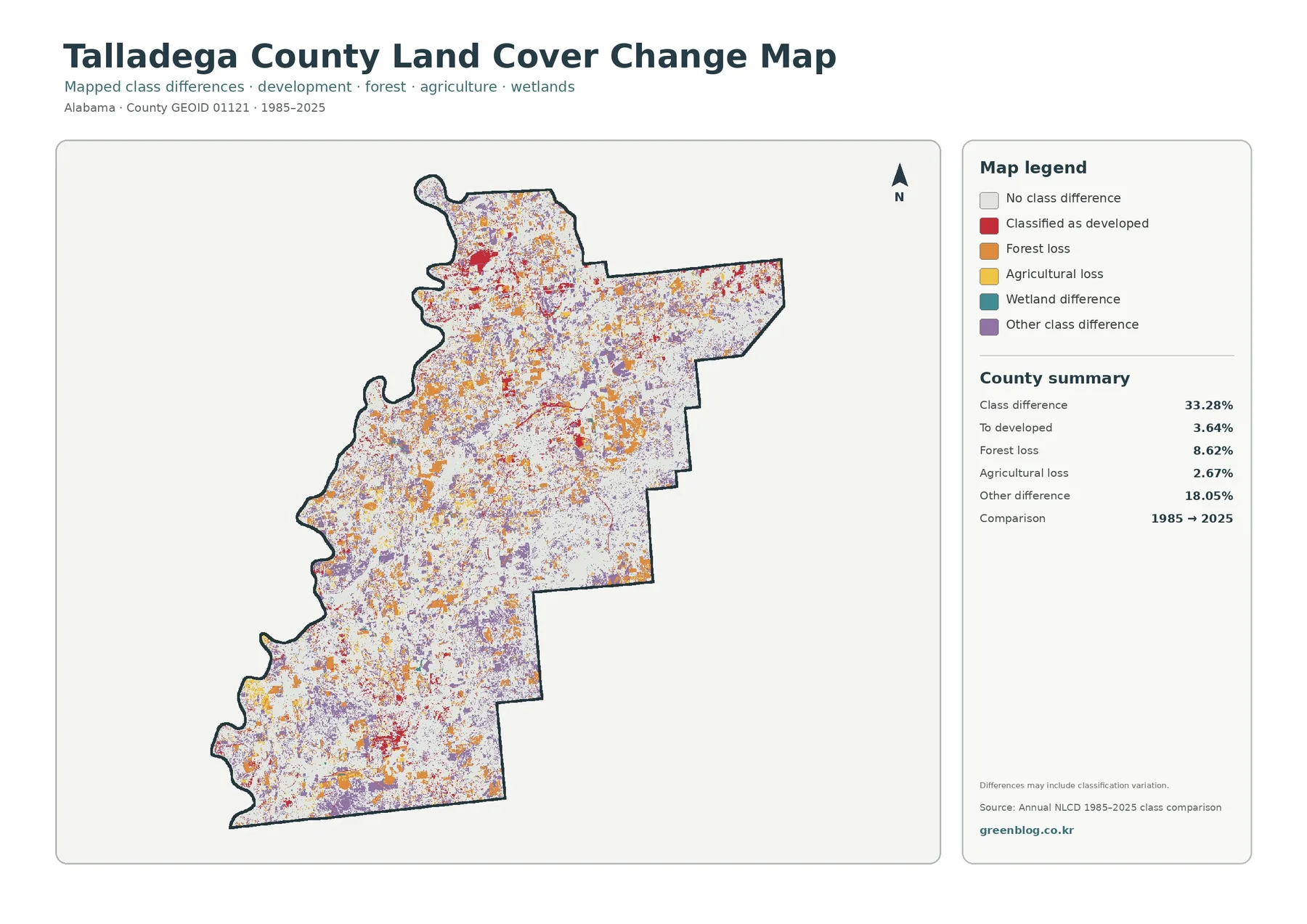 Talladega County land cover change map