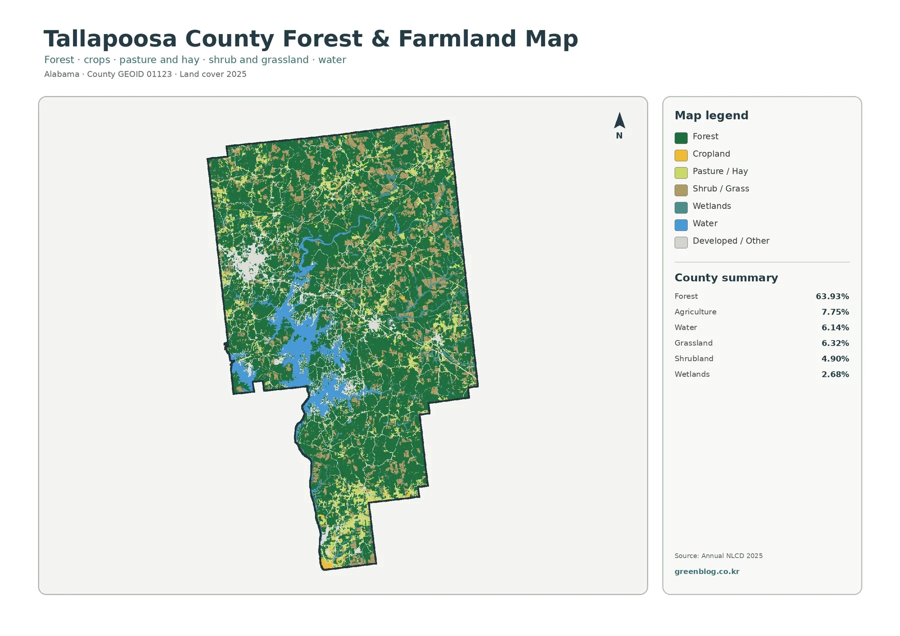 Tallapoosa County 산림·농경지 지도