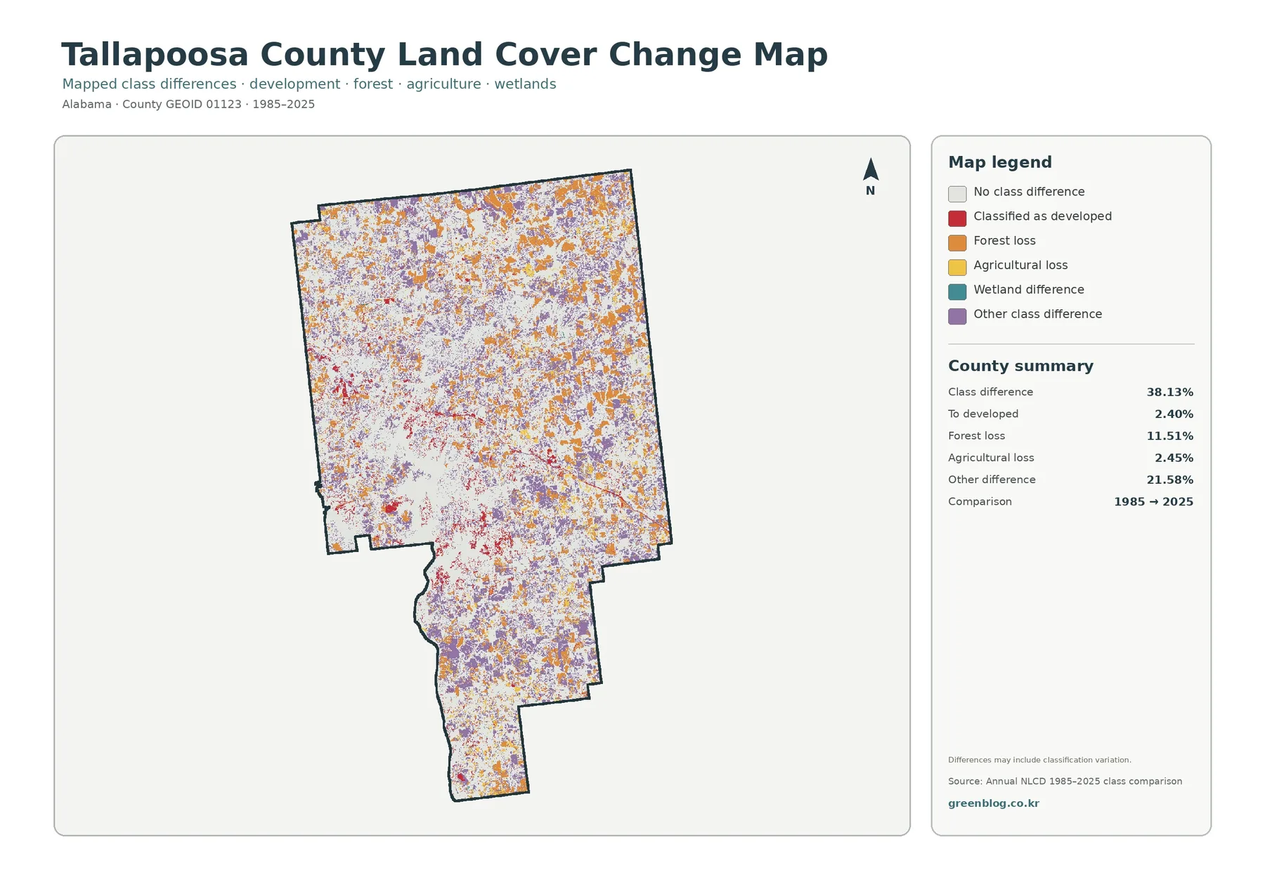 Tallapoosa County 토지 피복 변화 지도