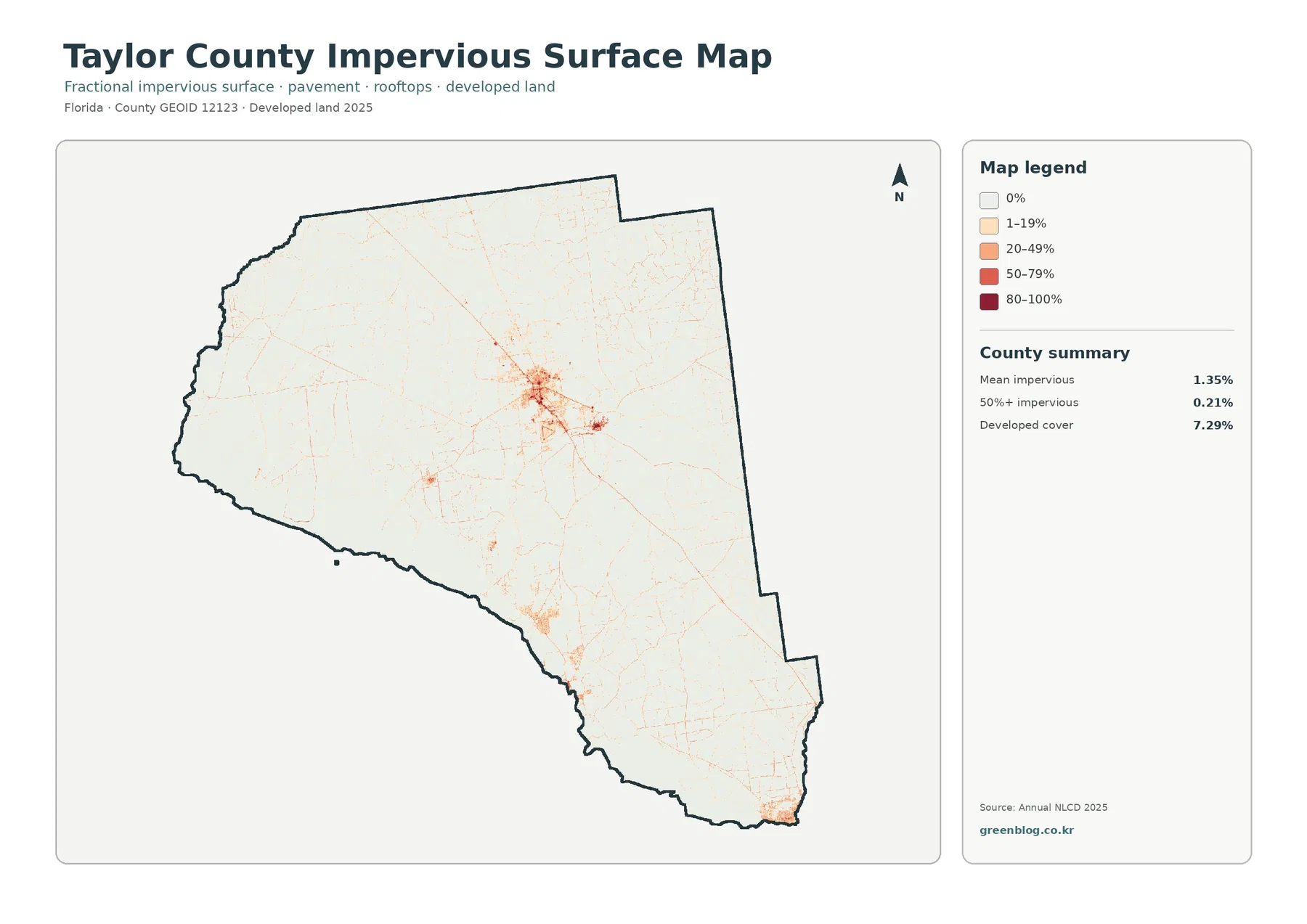 Taylor County impervious surface and developed land map