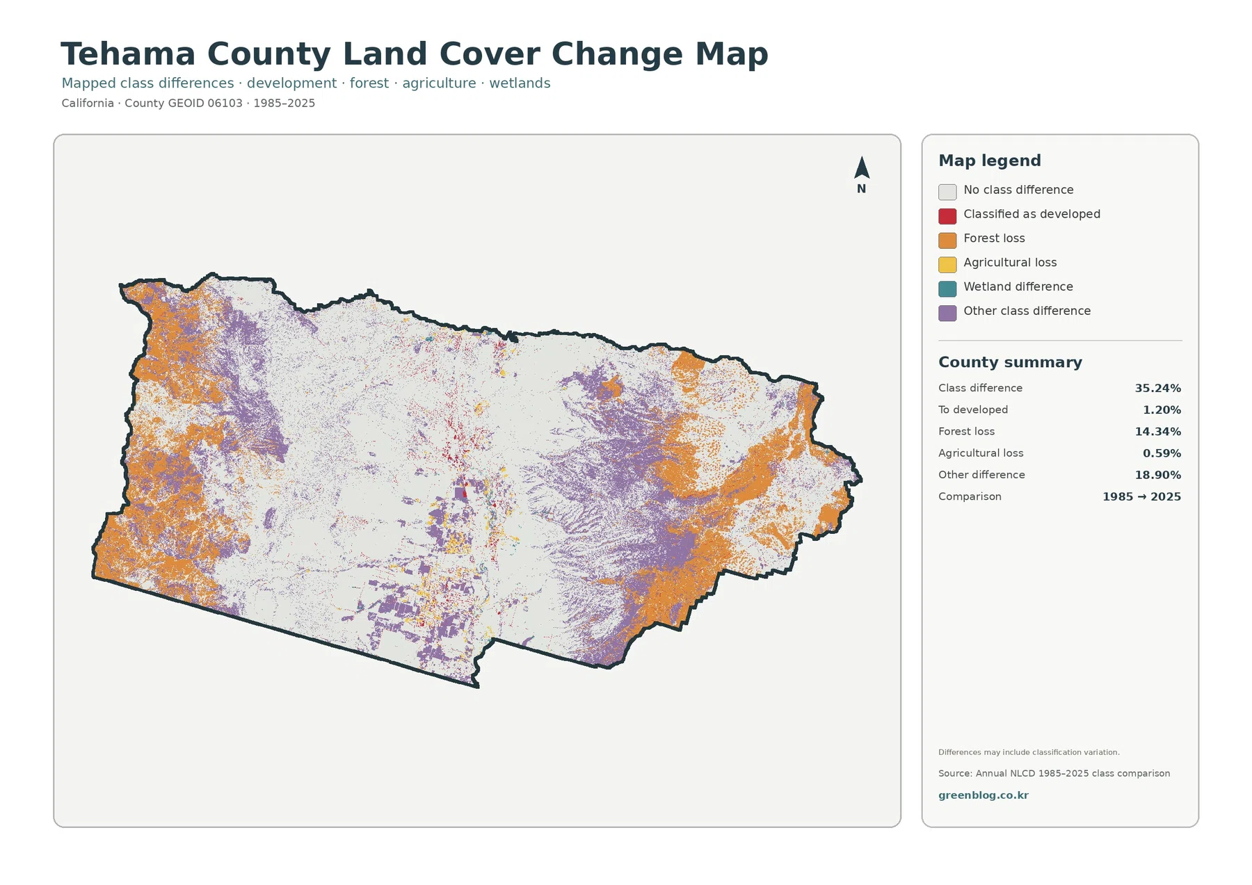 Tehama County 토지 피복 변화 지도