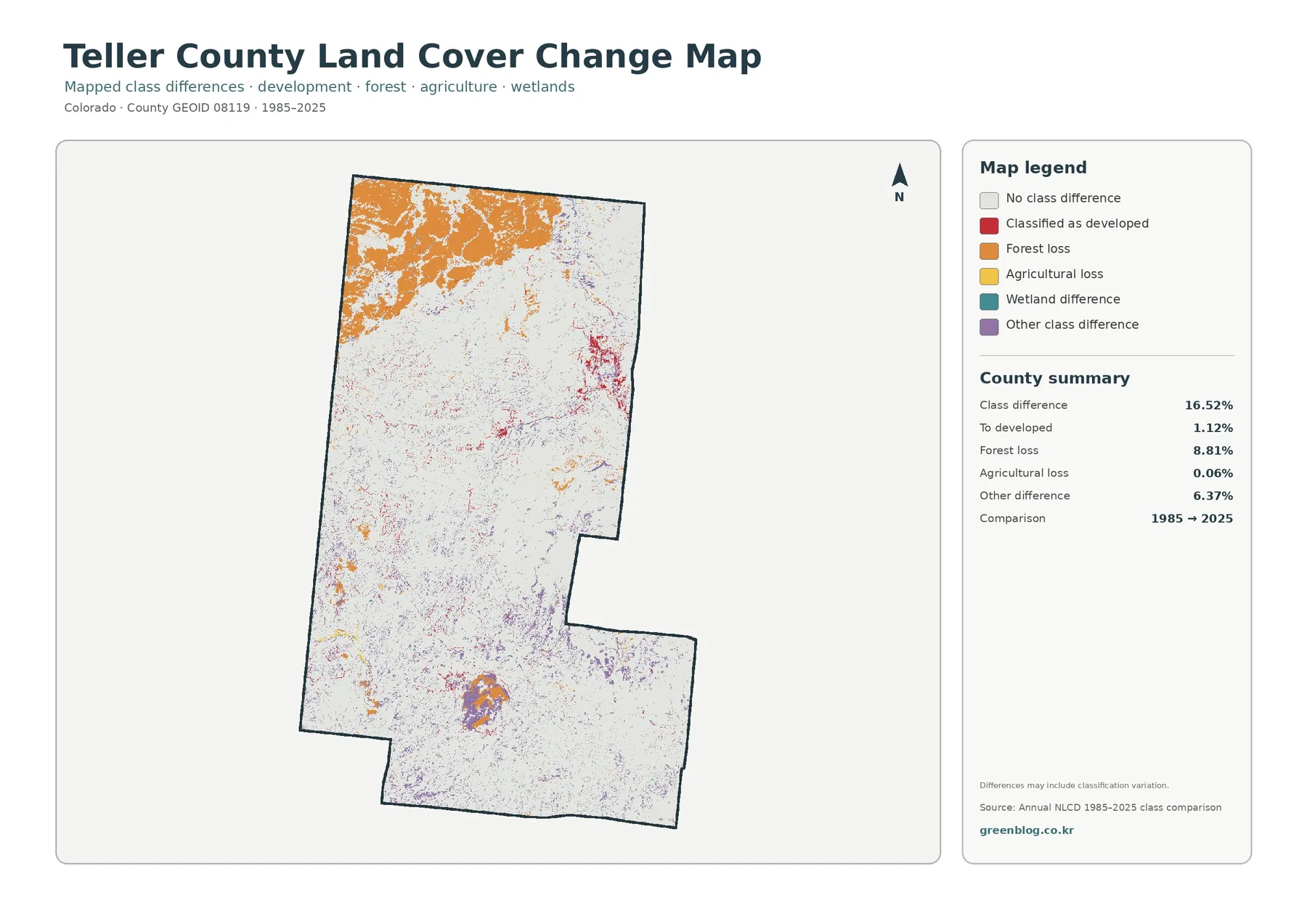 Teller County 토지 피복 변화 지도