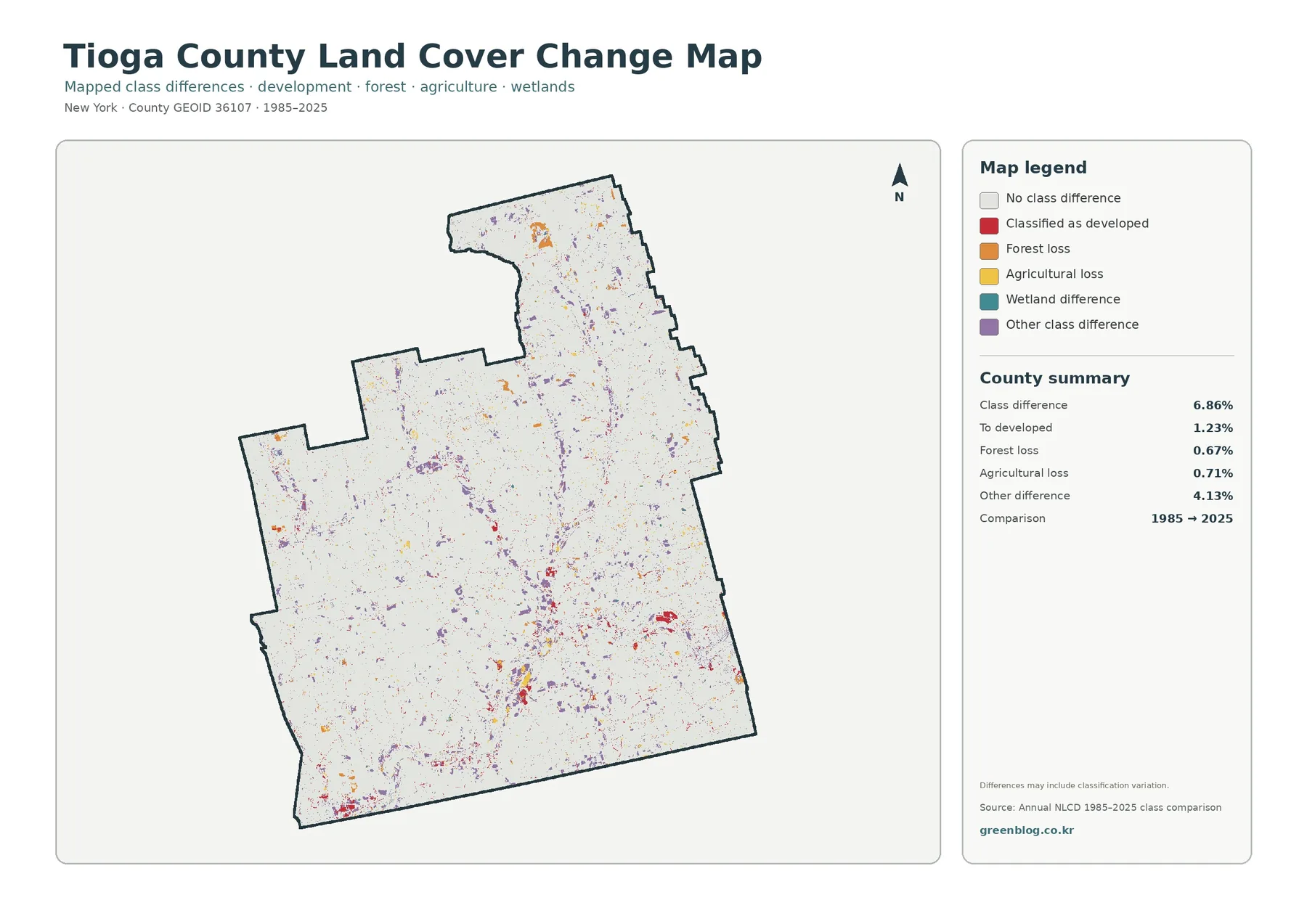 Tioga County 토지 피복 변화 지도