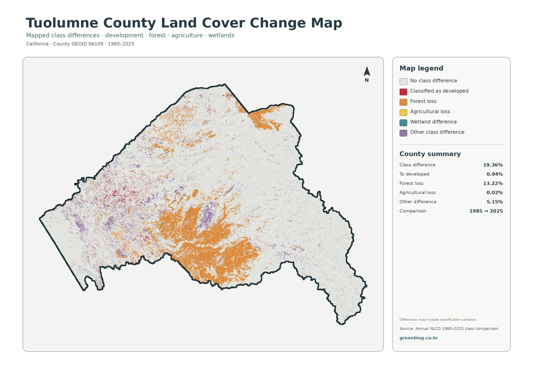 Tuolumne County 토지 피복 변화 지도
