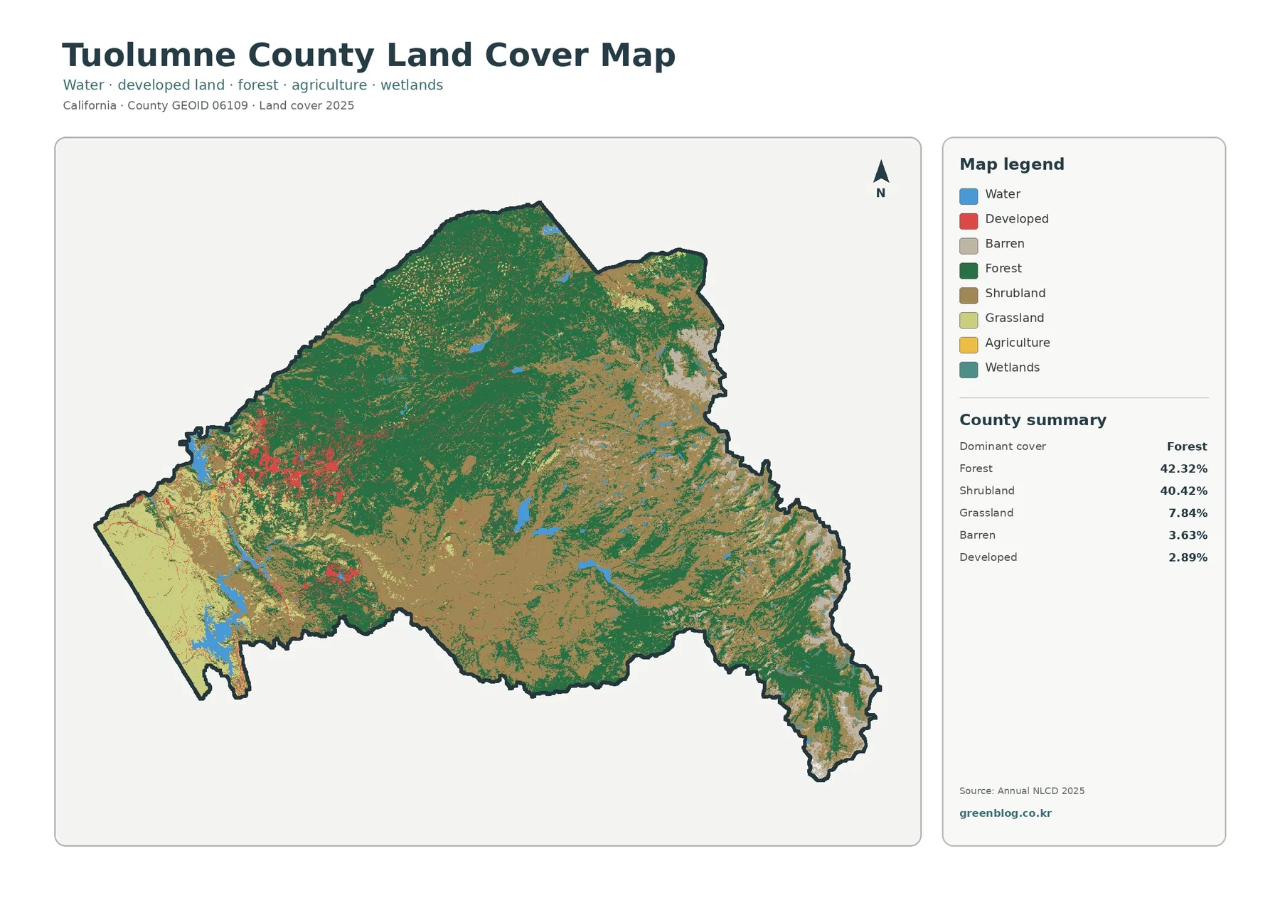 Tuolumne County 토지 피복 지도