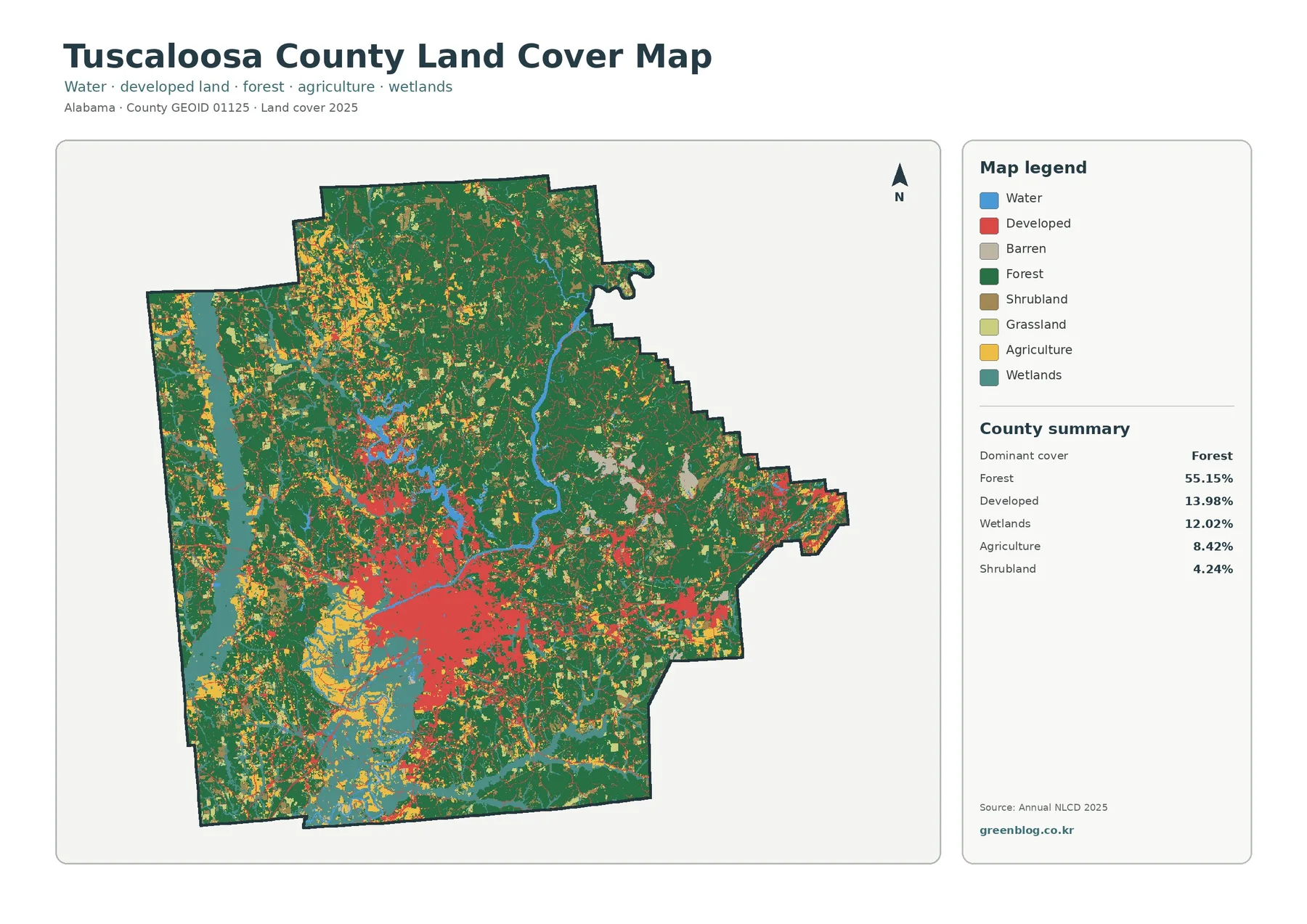 Tuscaloosa County 토지 피복 지도