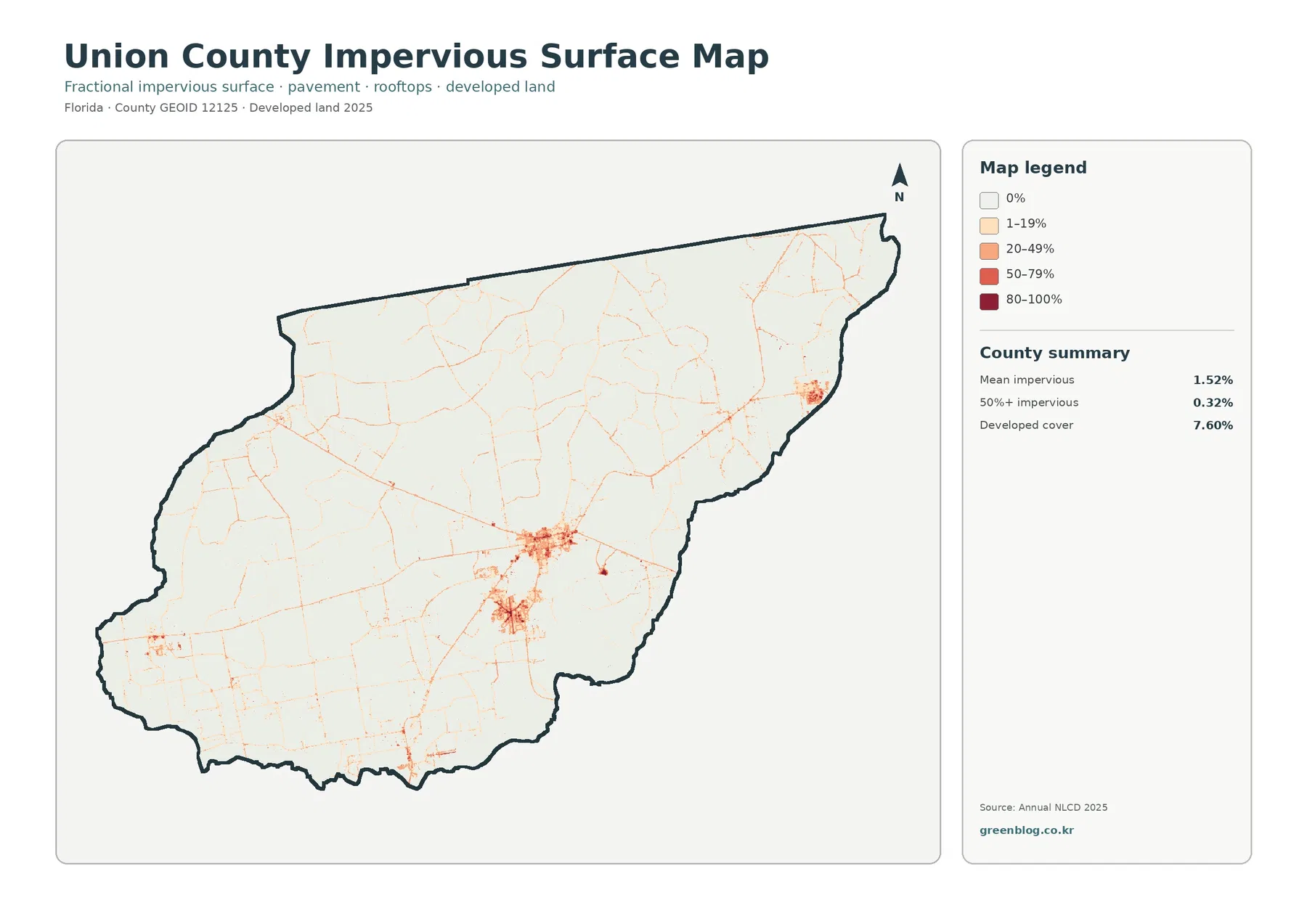 Union County impervious surface and developed land map