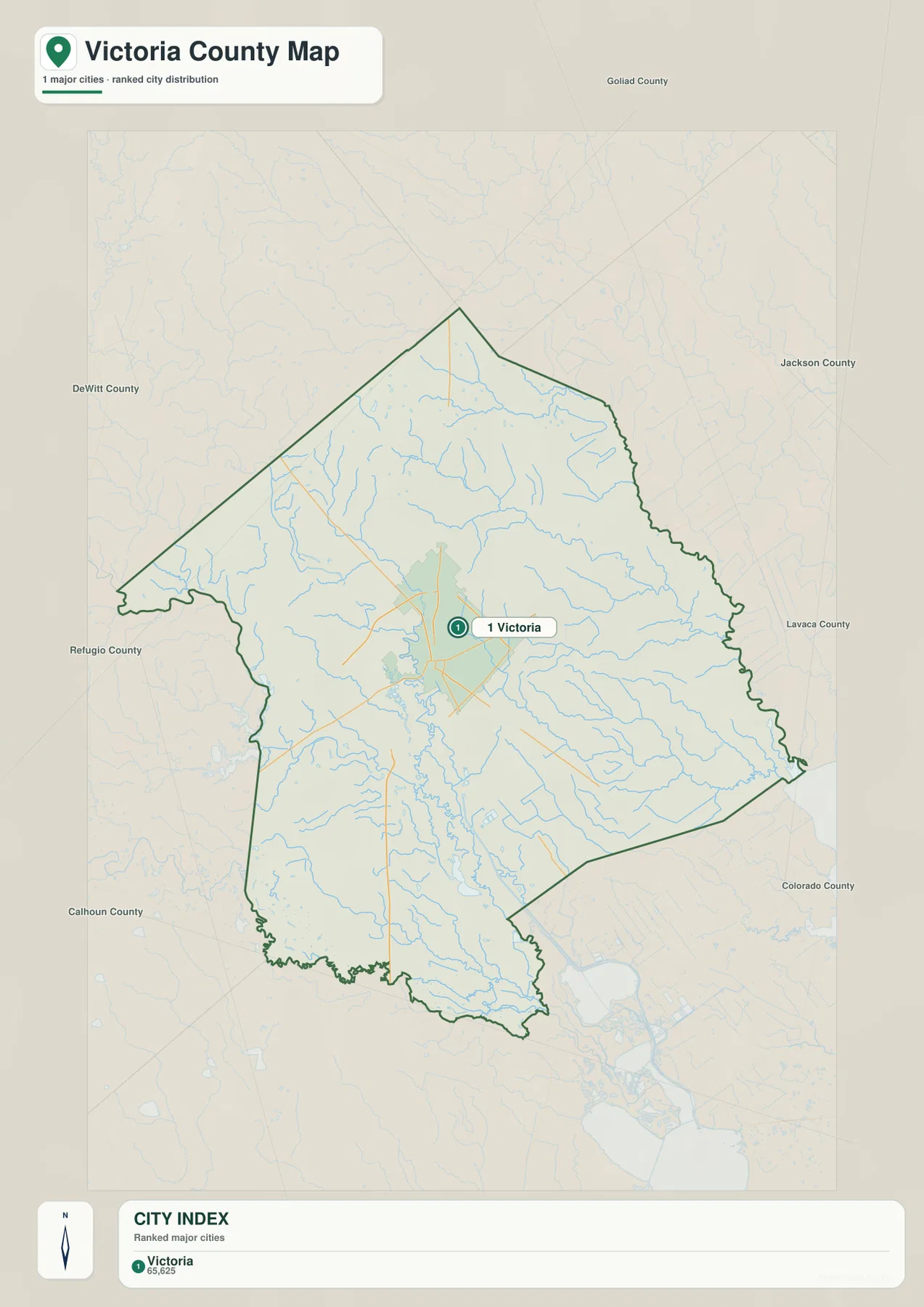 Victoria County city map highlighting Victoria as the only ranked major city