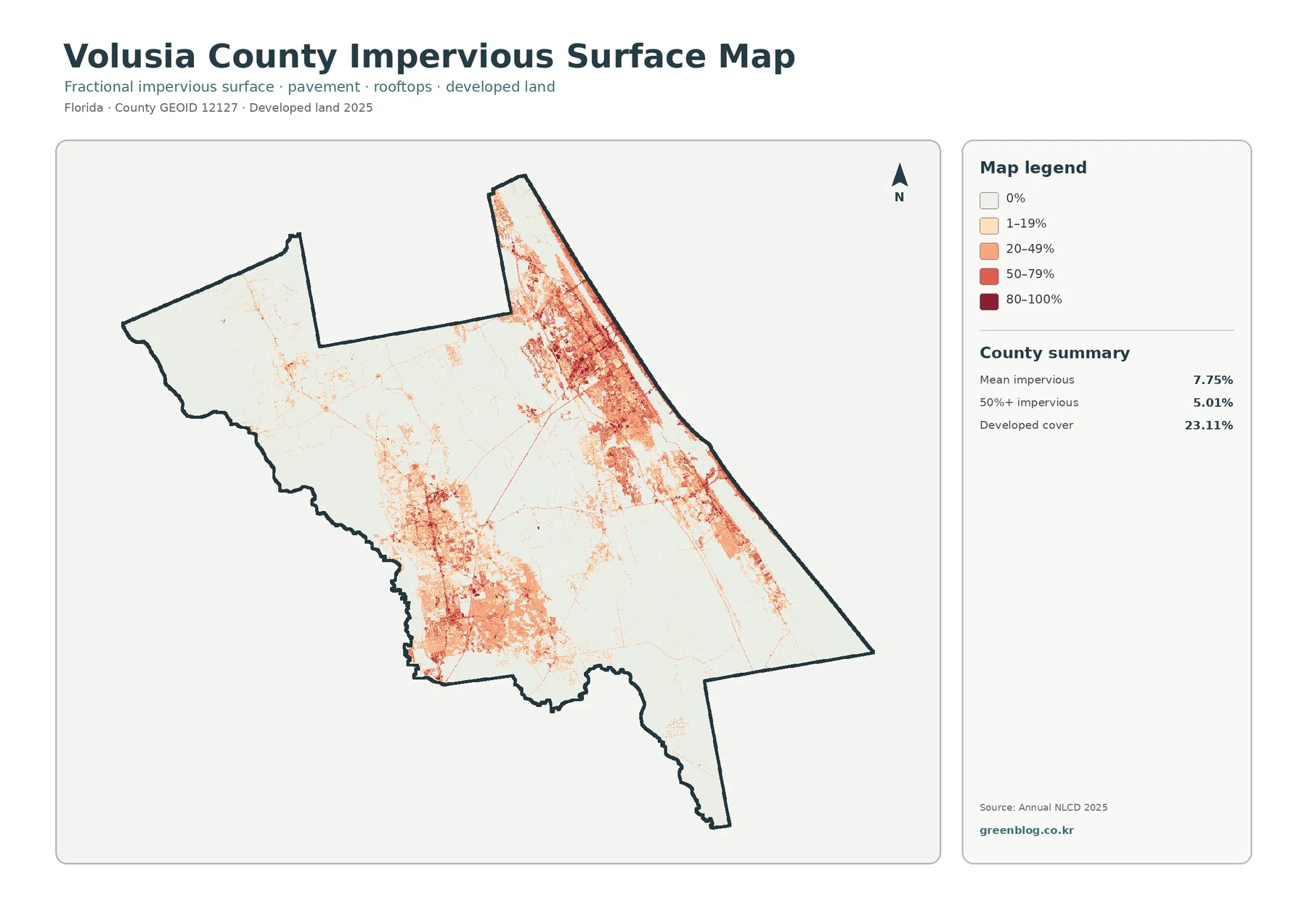 Volusia County impervious surface and developed land map