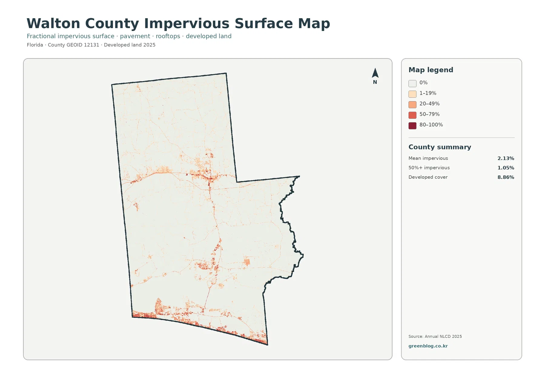 County impervious surface and developed land map