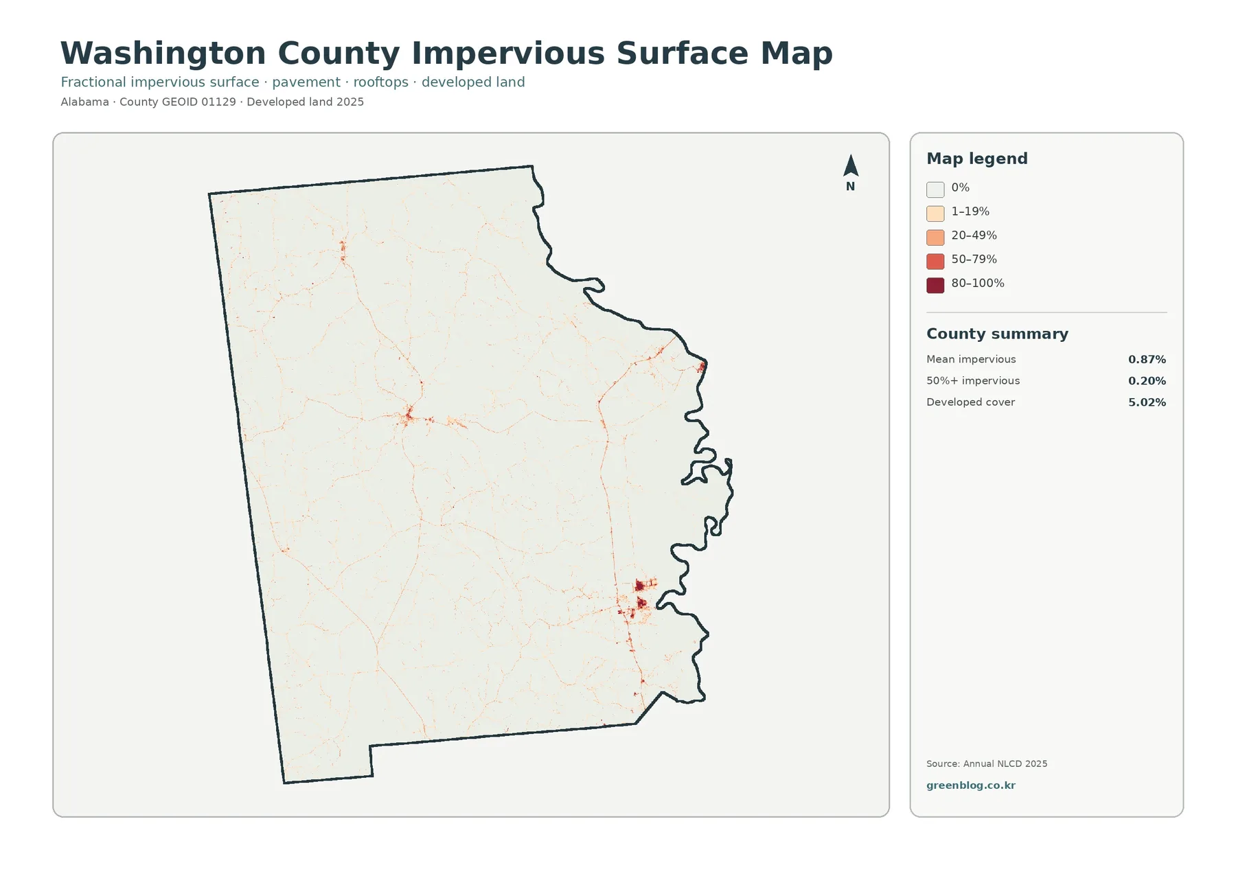 Washington County 불투수·개발지 지도