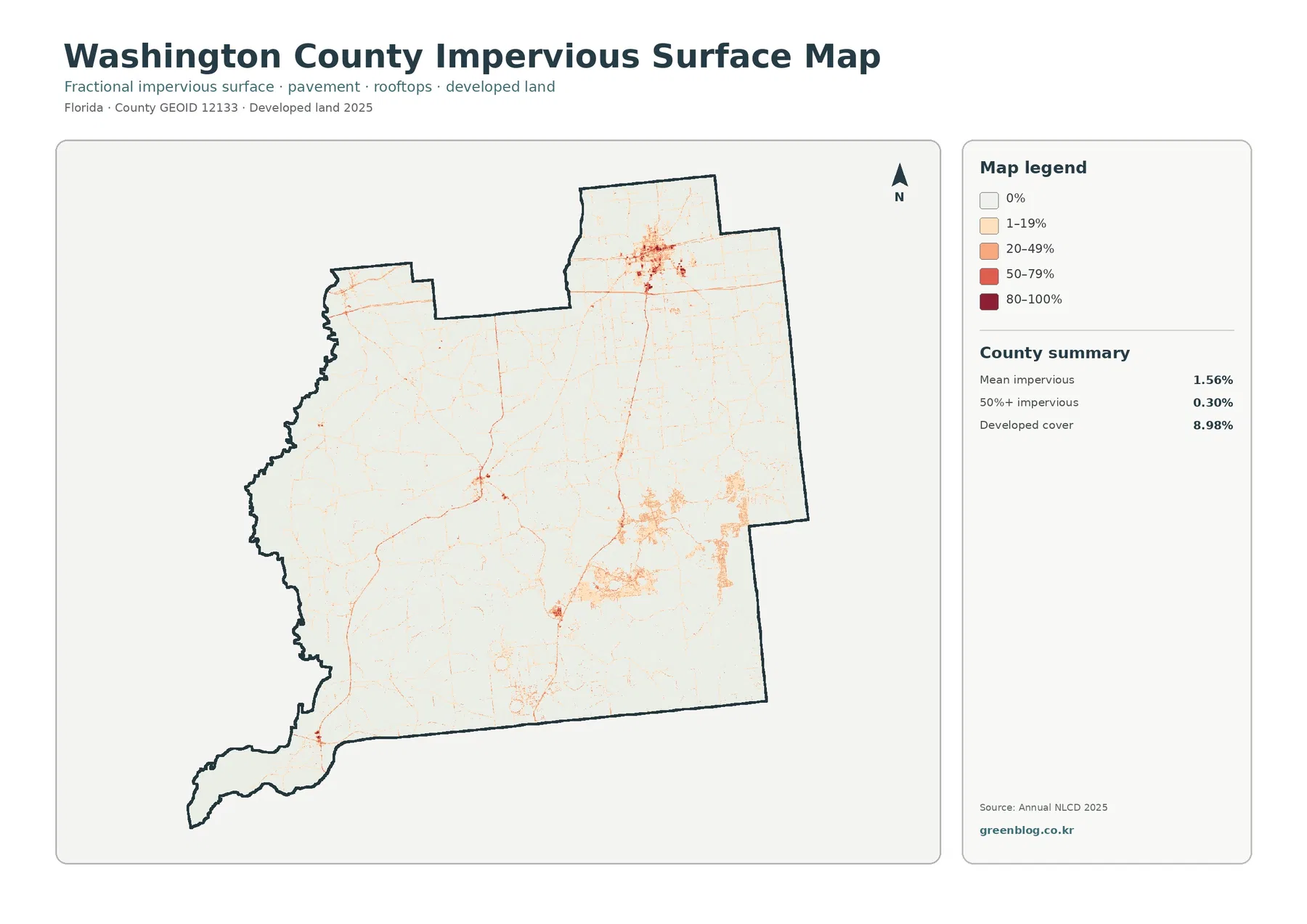Washington County impervious surface and developed land map