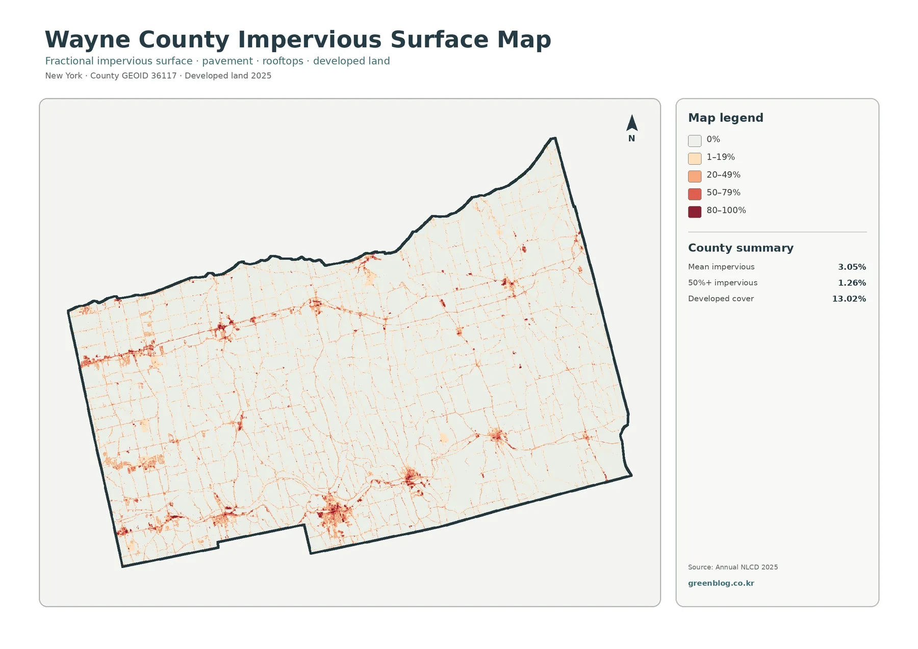 Wayne County impervious surface and developed land map
