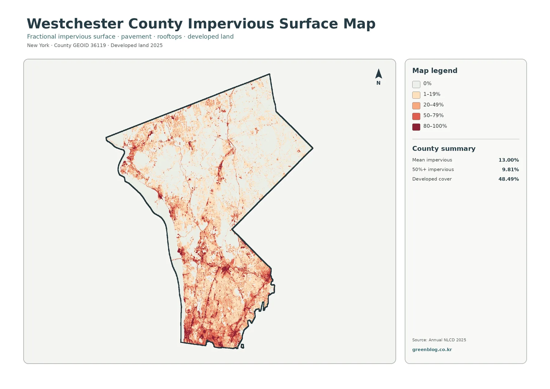 Westchester County 불투수·개발지 지도
