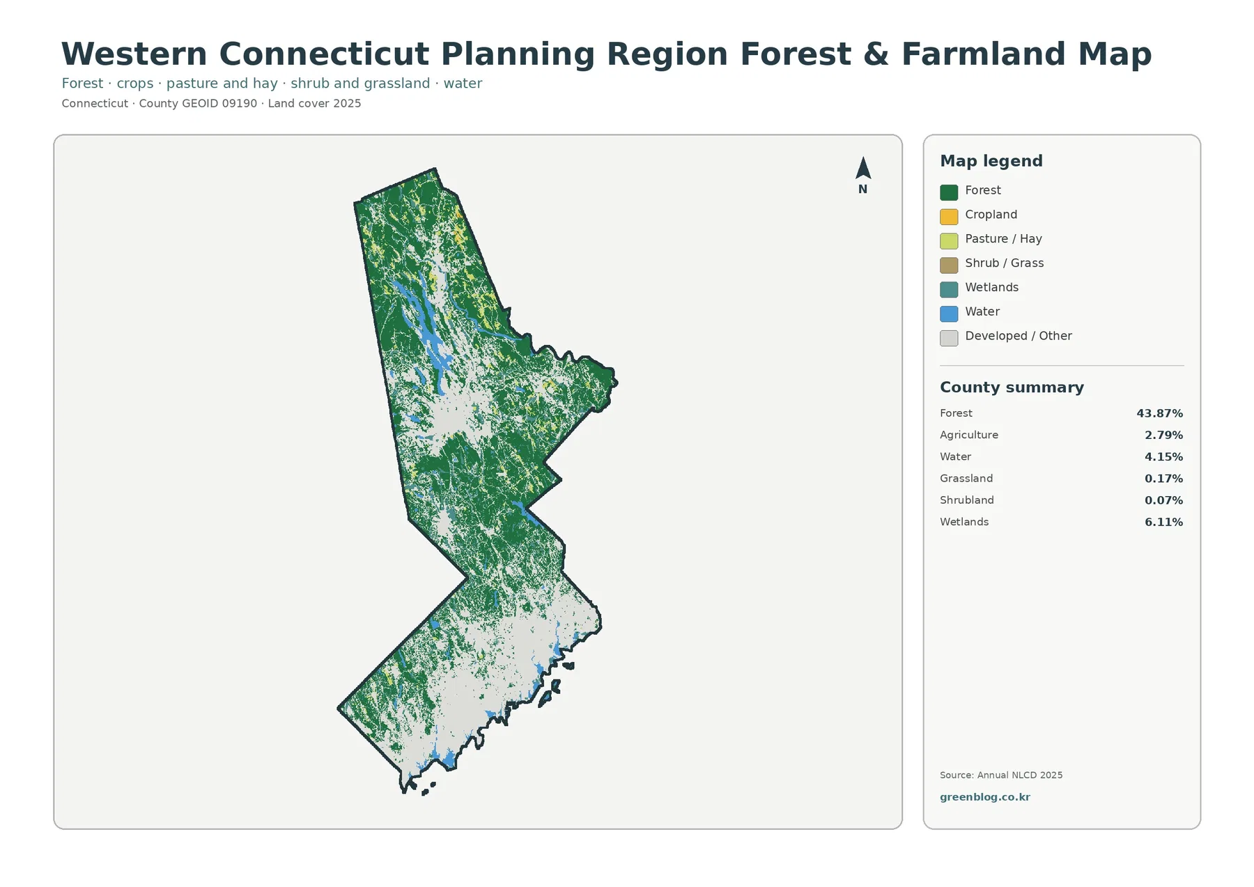 Western Connecticut Planning Region 산림·농경지 지도