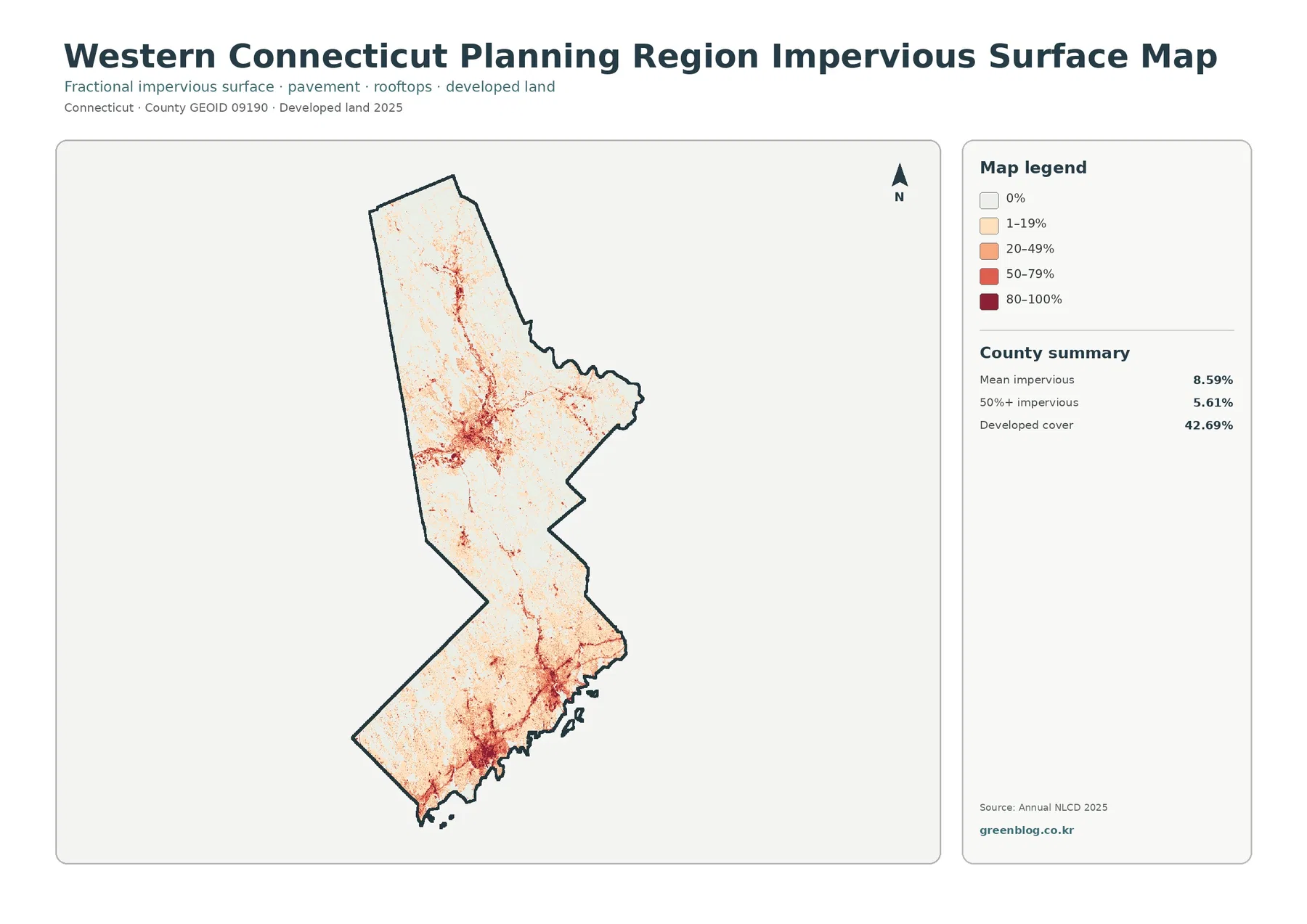 Western Connecticut Planning Region 불투수·개발지 지도