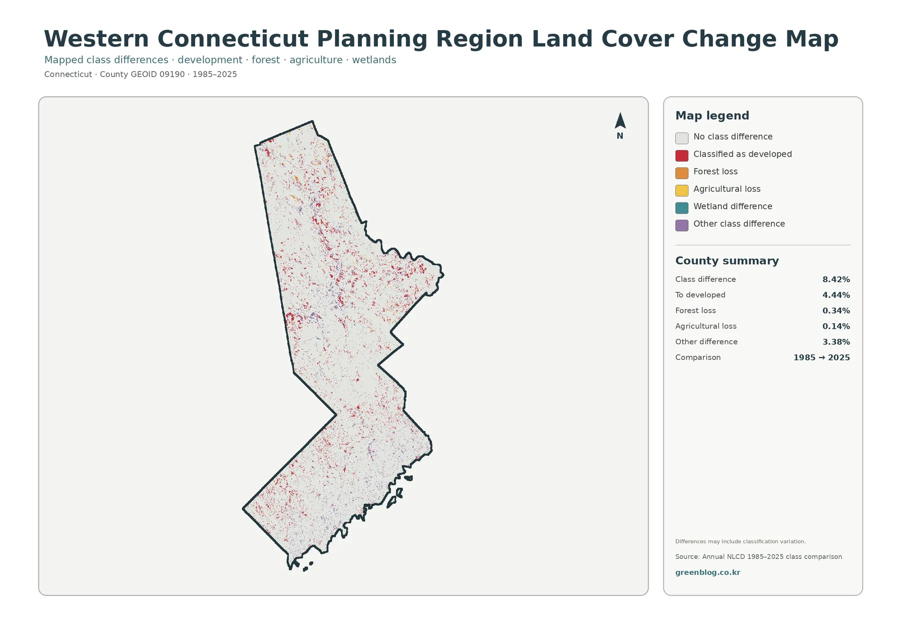 Western Connecticut Planning Region 토지 피복 변화 지도