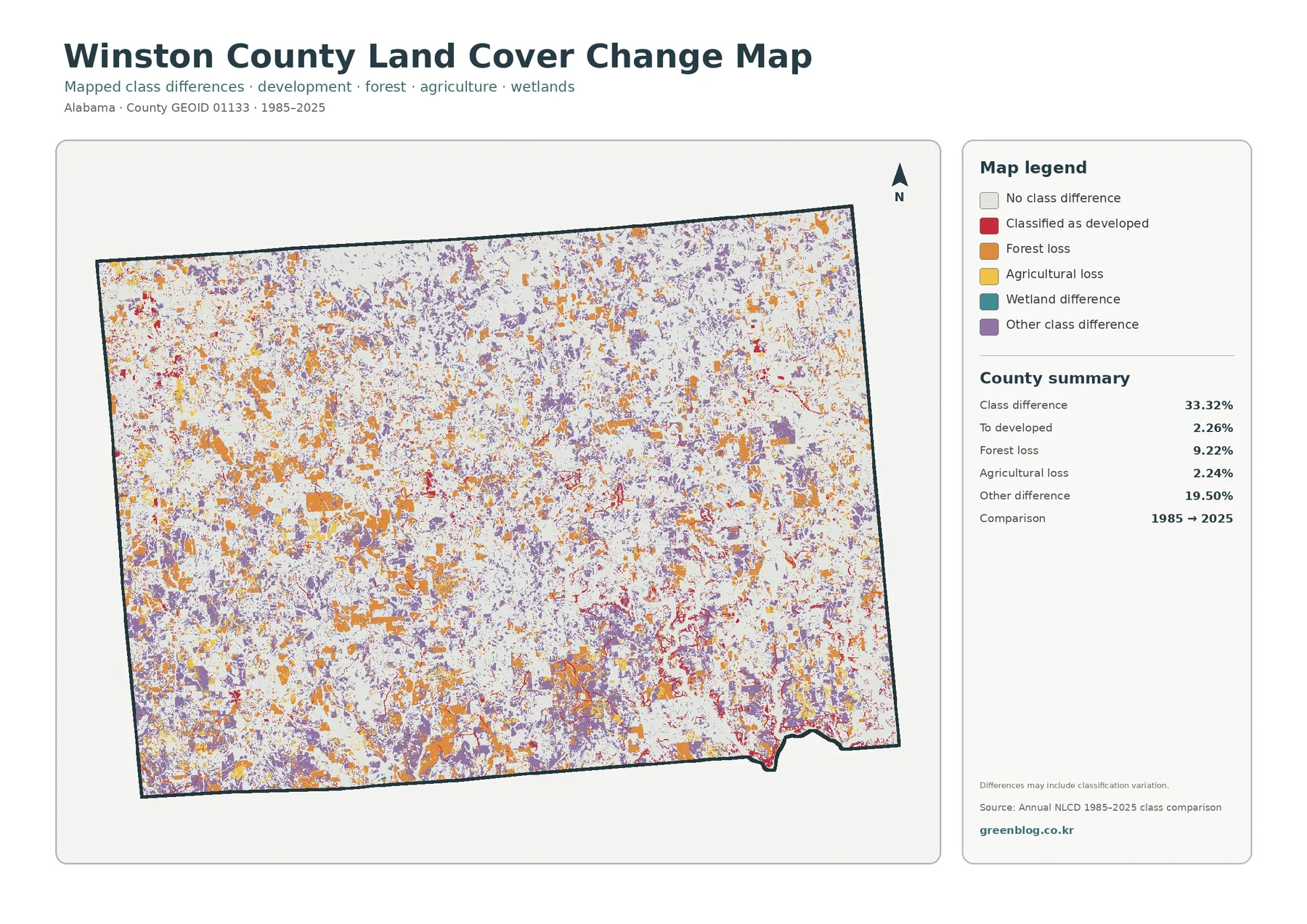 Winston County land cover change map