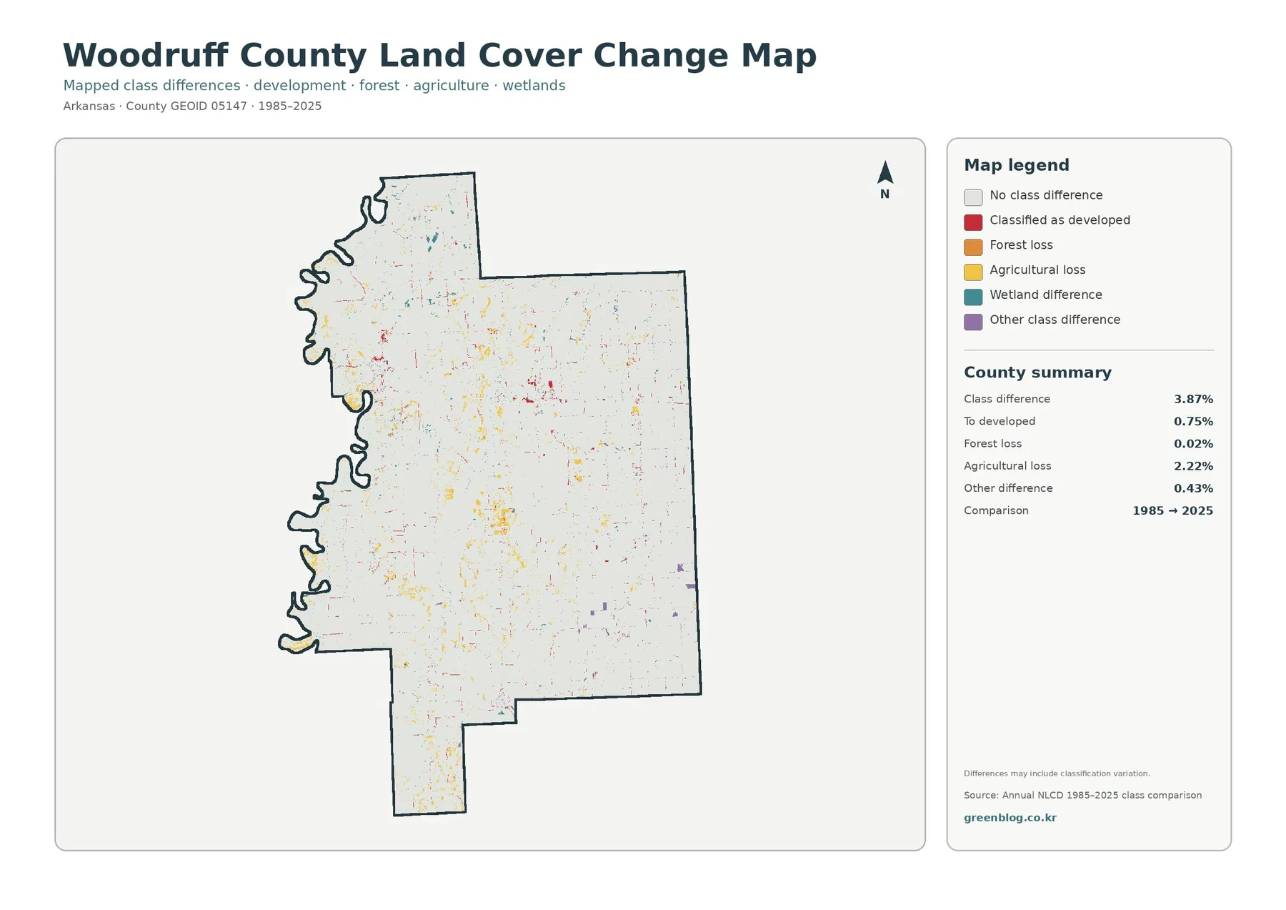 Woodruff County 토지 피복 변화 지도