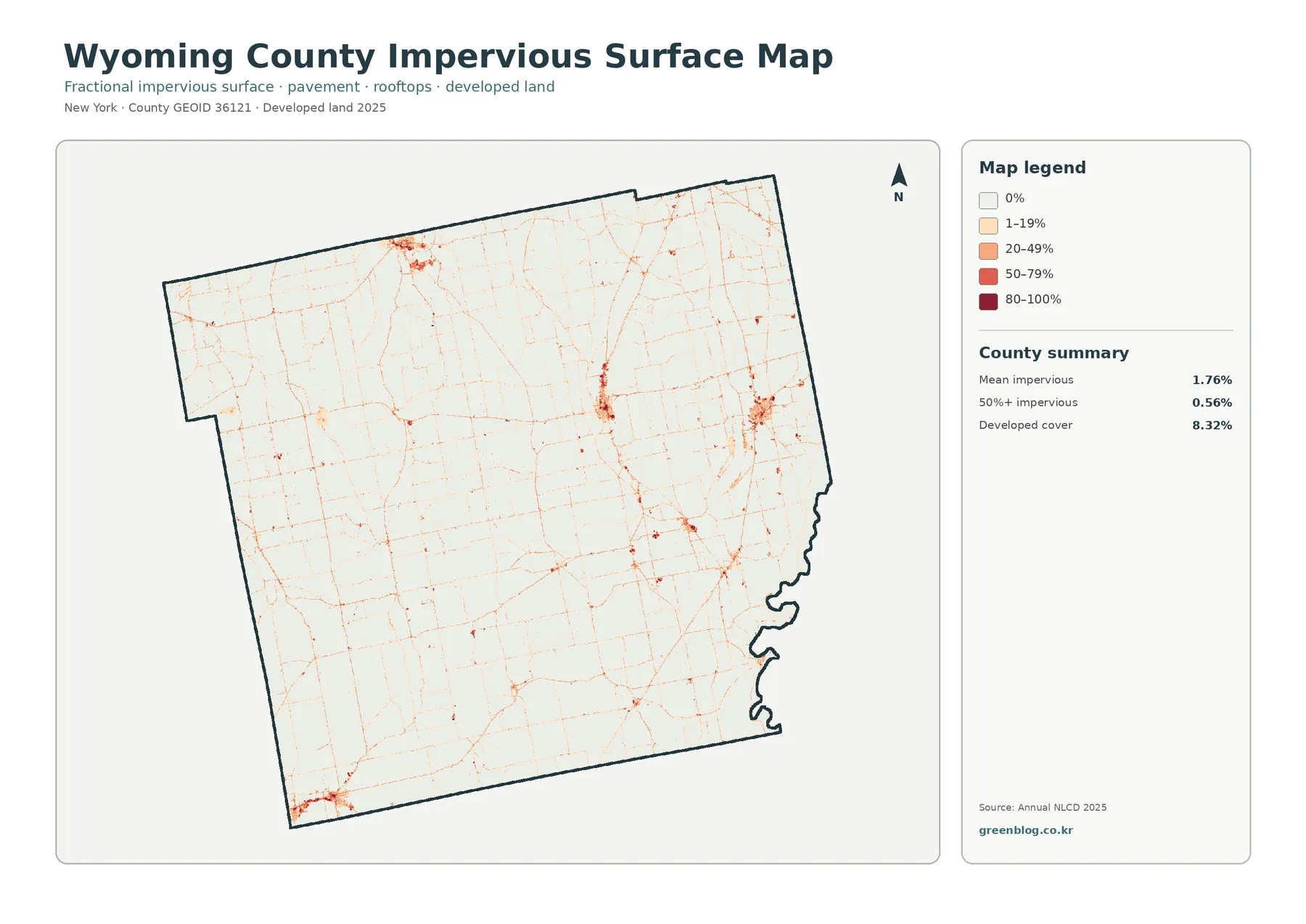 Wyoming County impervious surface and developed land map