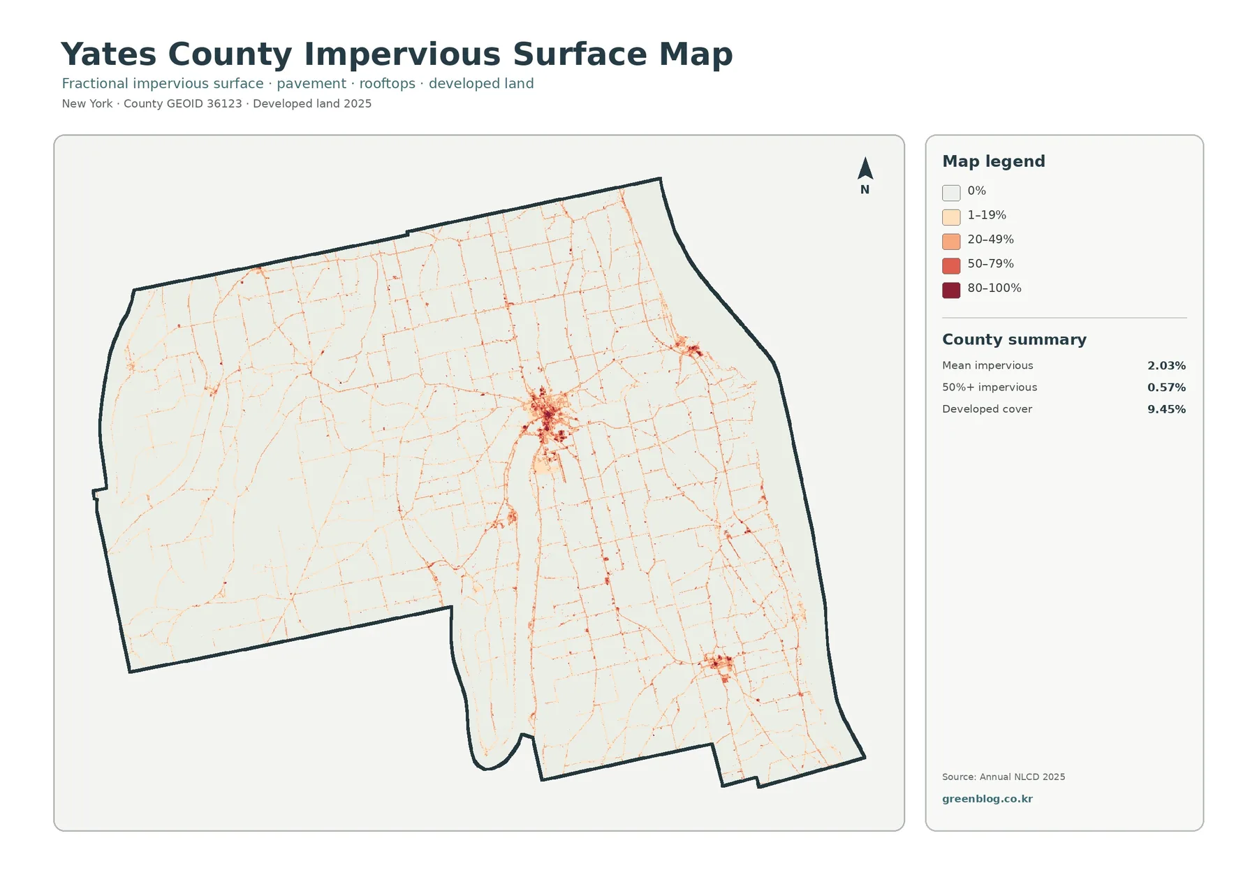 Yates County 불투수·개발지 지도