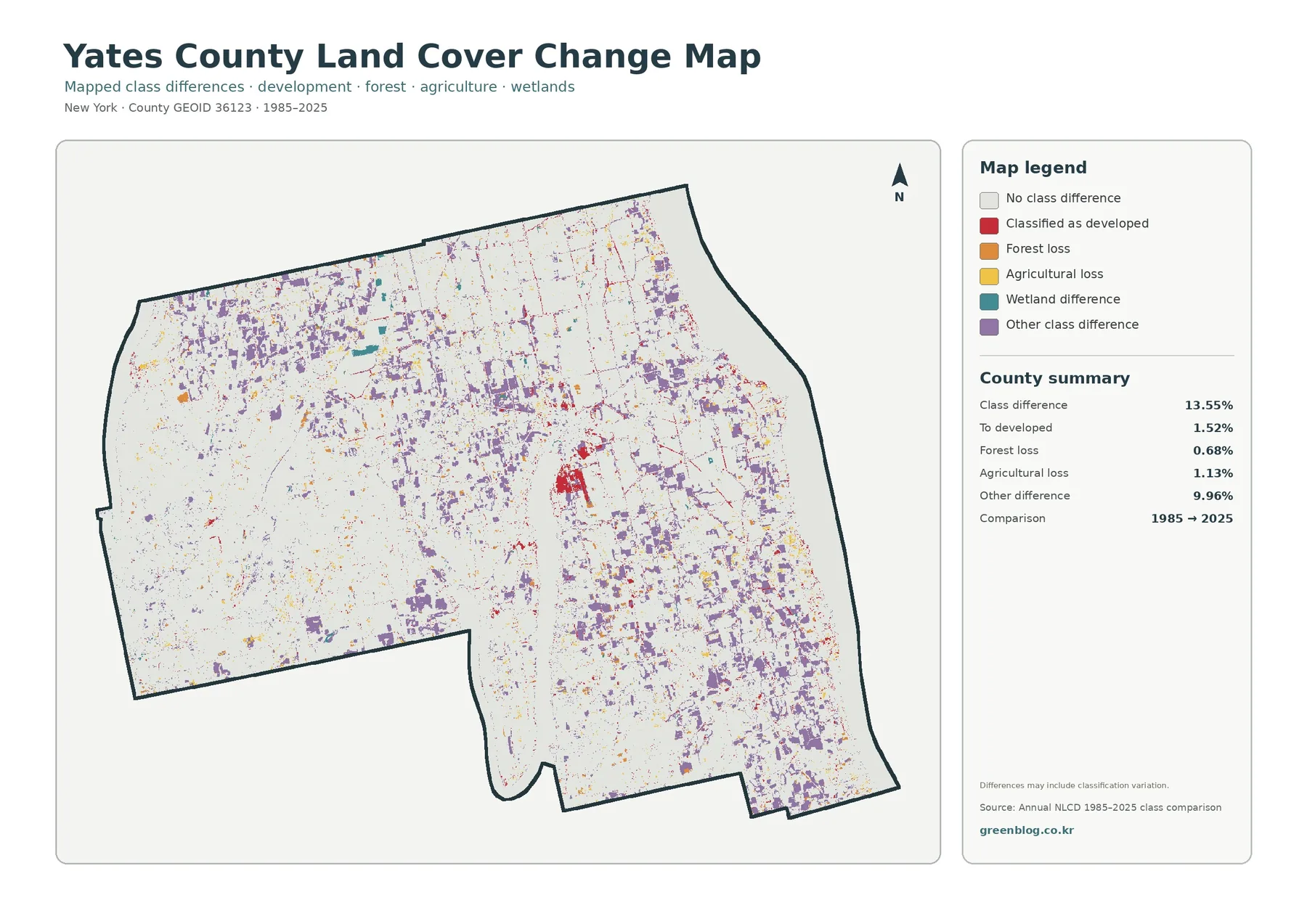 Yates County 토지 피복 변화 지도