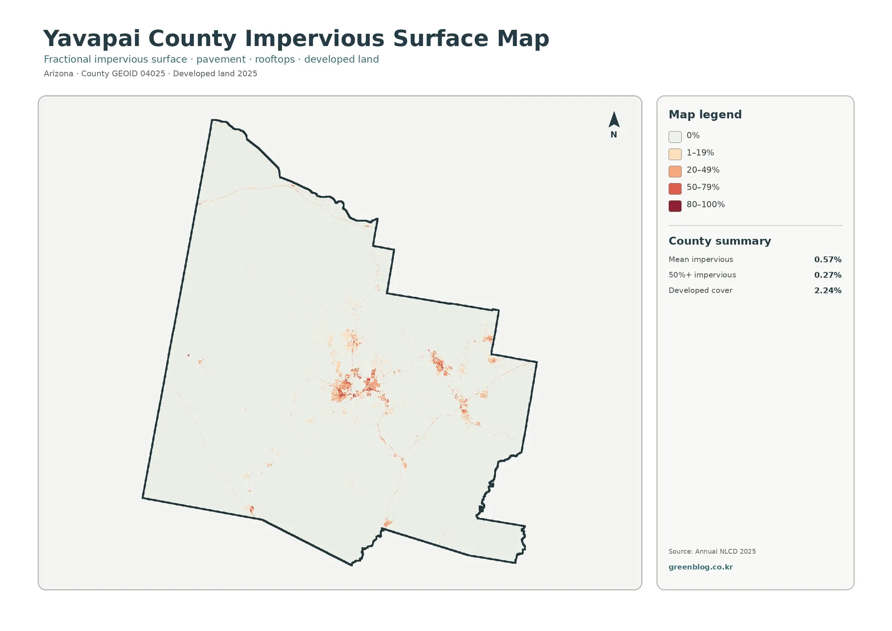 Yavapai County 불투수·개발지 지도