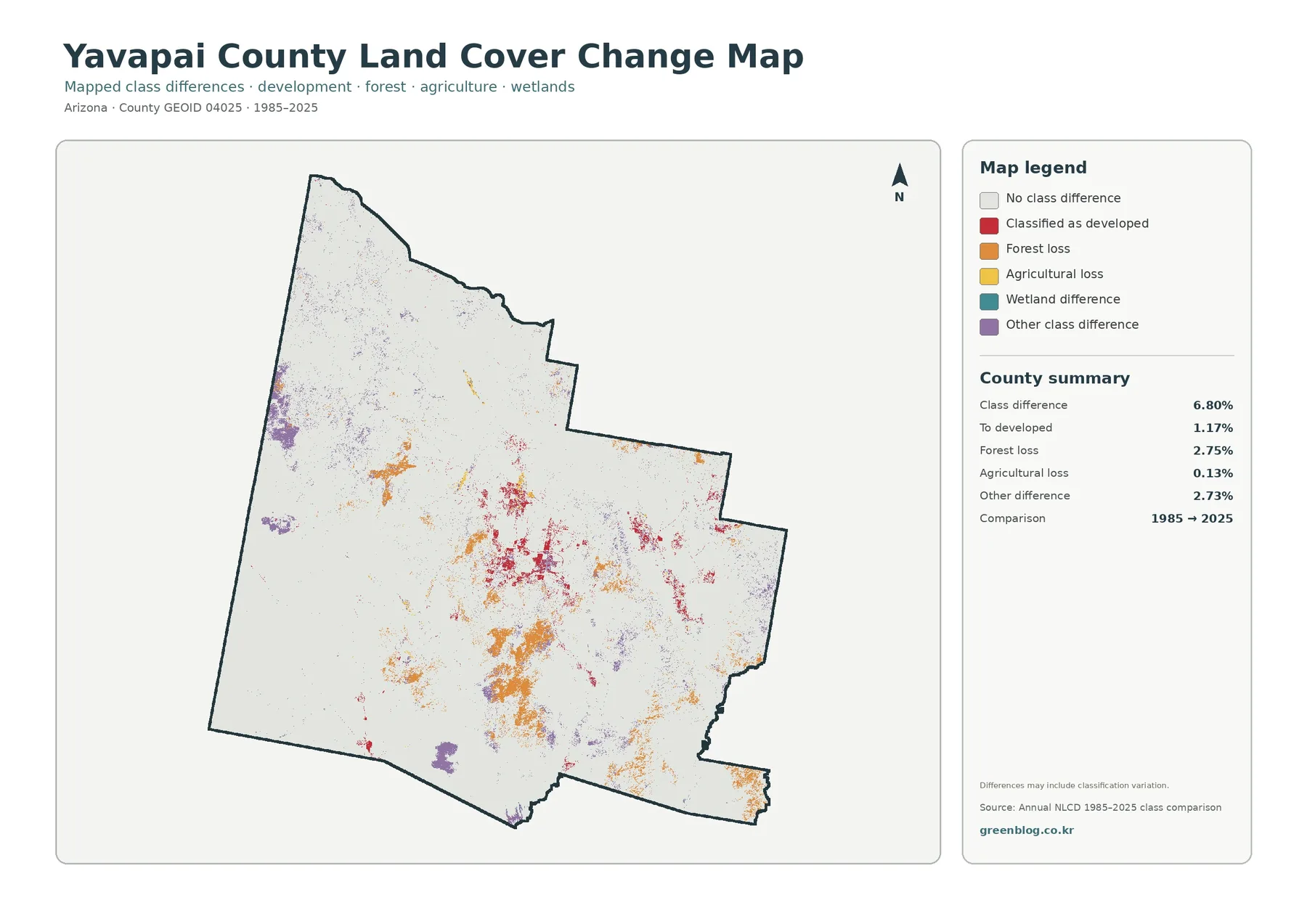 Yavapai County 토지 피복 변화 지도