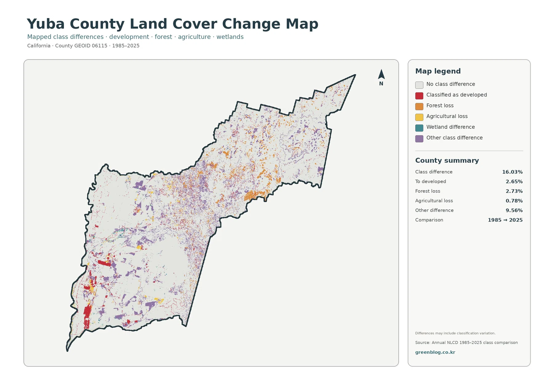 Yuba County 토지 피복 변화 지도