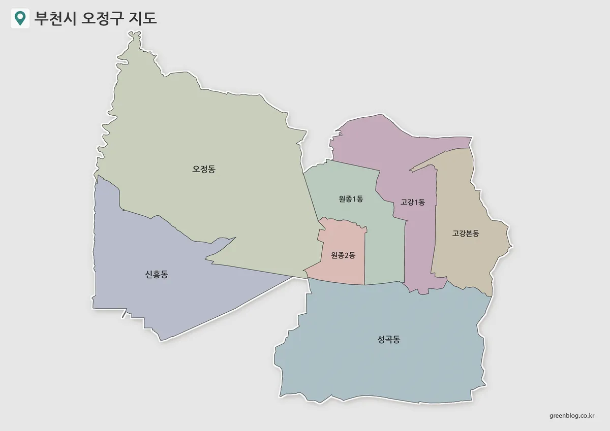 부천시 오정구 지도 7개 행정동 색상·기본·윤곽선 모음