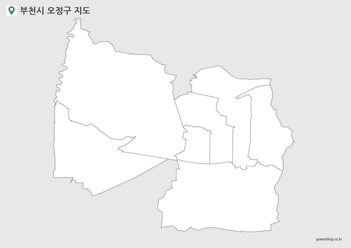 부천시 오정구 윤곽선 지도와 7개 행정동 내부 경계