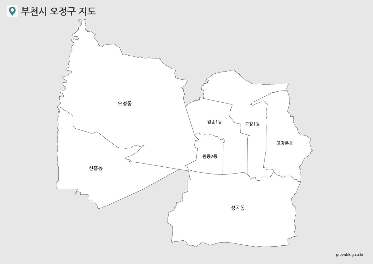부천시 오정구 기본 지도에 표시된 오정동·원종동·고강동 행정경계