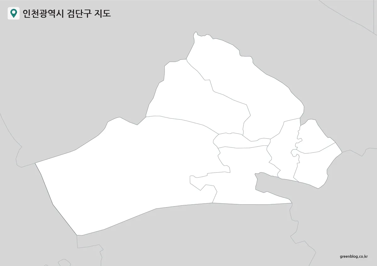 검단구 8개 행정동의 외곽과 내부 경계선만 표시한 윤곽선 지도