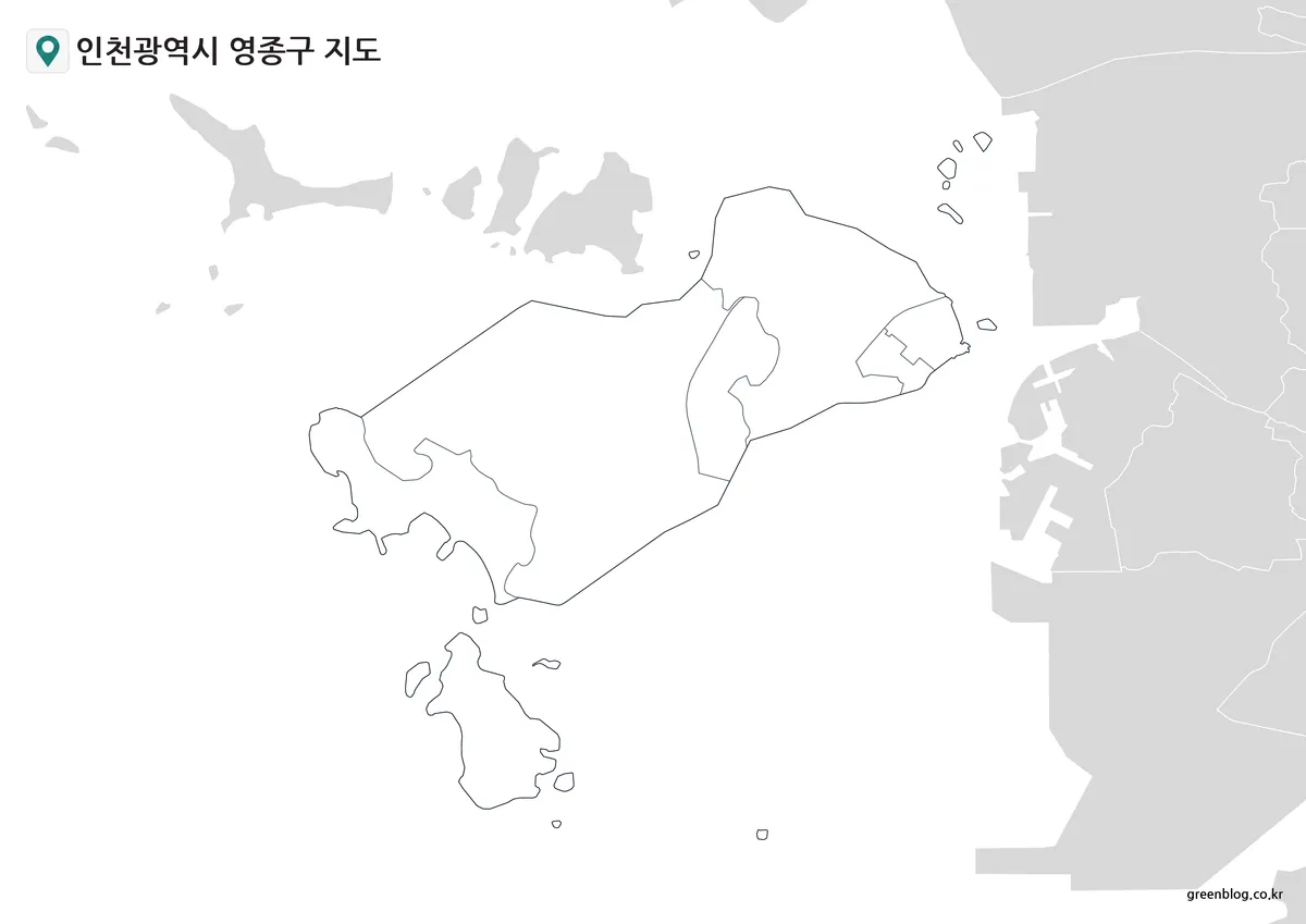인천광역시 영종구 본섬과 주변 섬의 행정동 윤곽선 지도