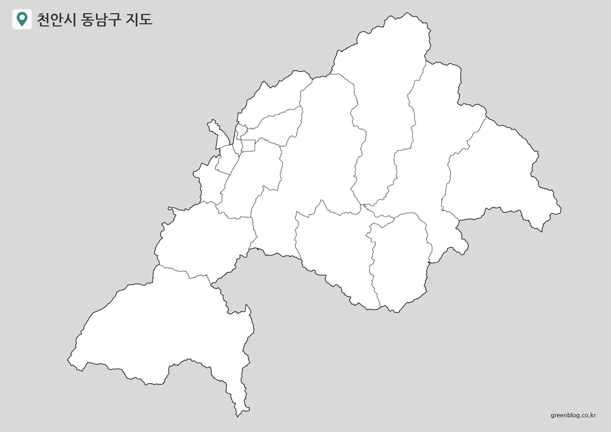 읍면동 경계만 표시한 천안시 동남구 윤곽선 지도