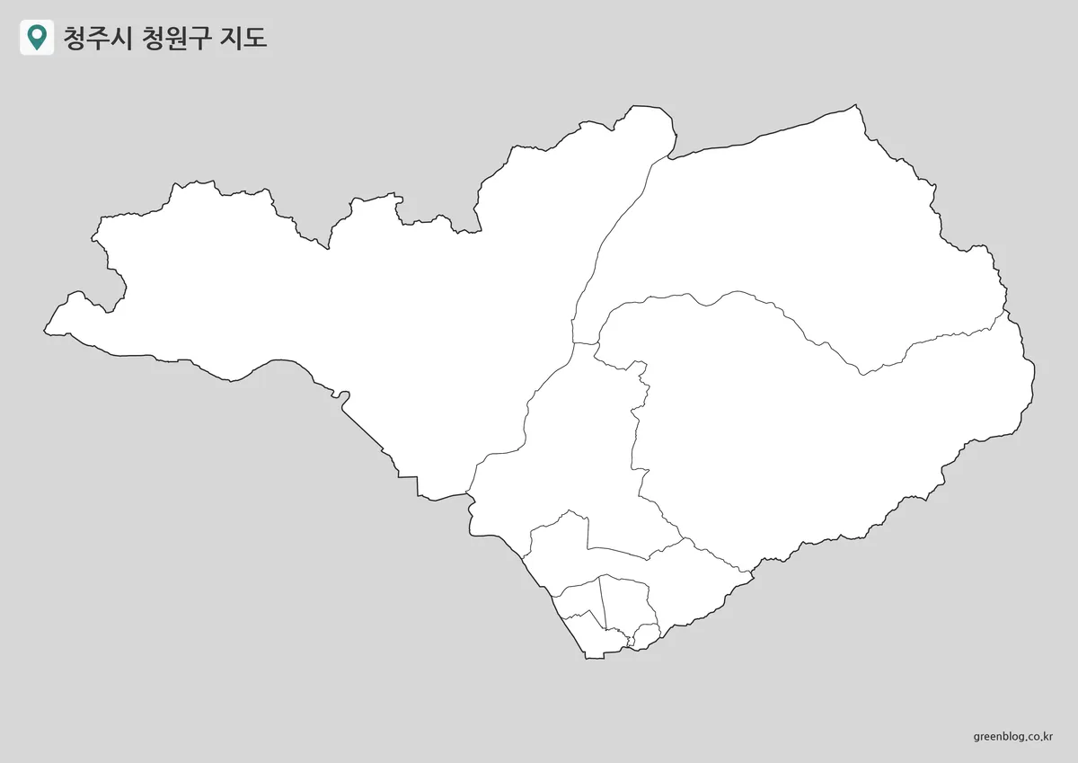 청주시 청원구 지도 윤곽선 버전으로 내부 읍면동 경계만 표시한 모습