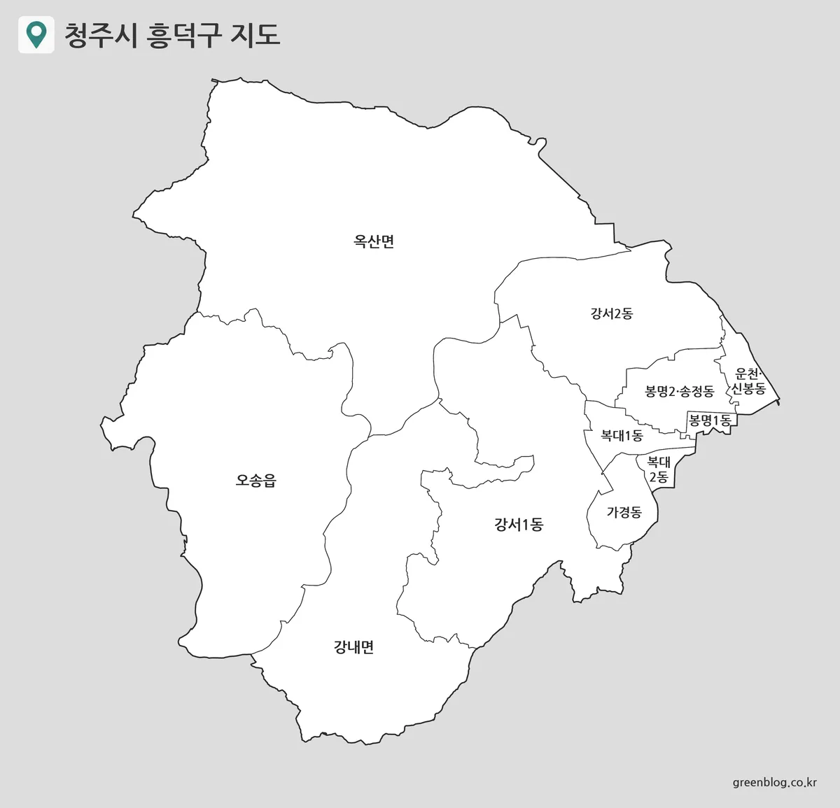청주시 흥덕구 기본 지도 읍·면·동 지명과 행정구역 경계