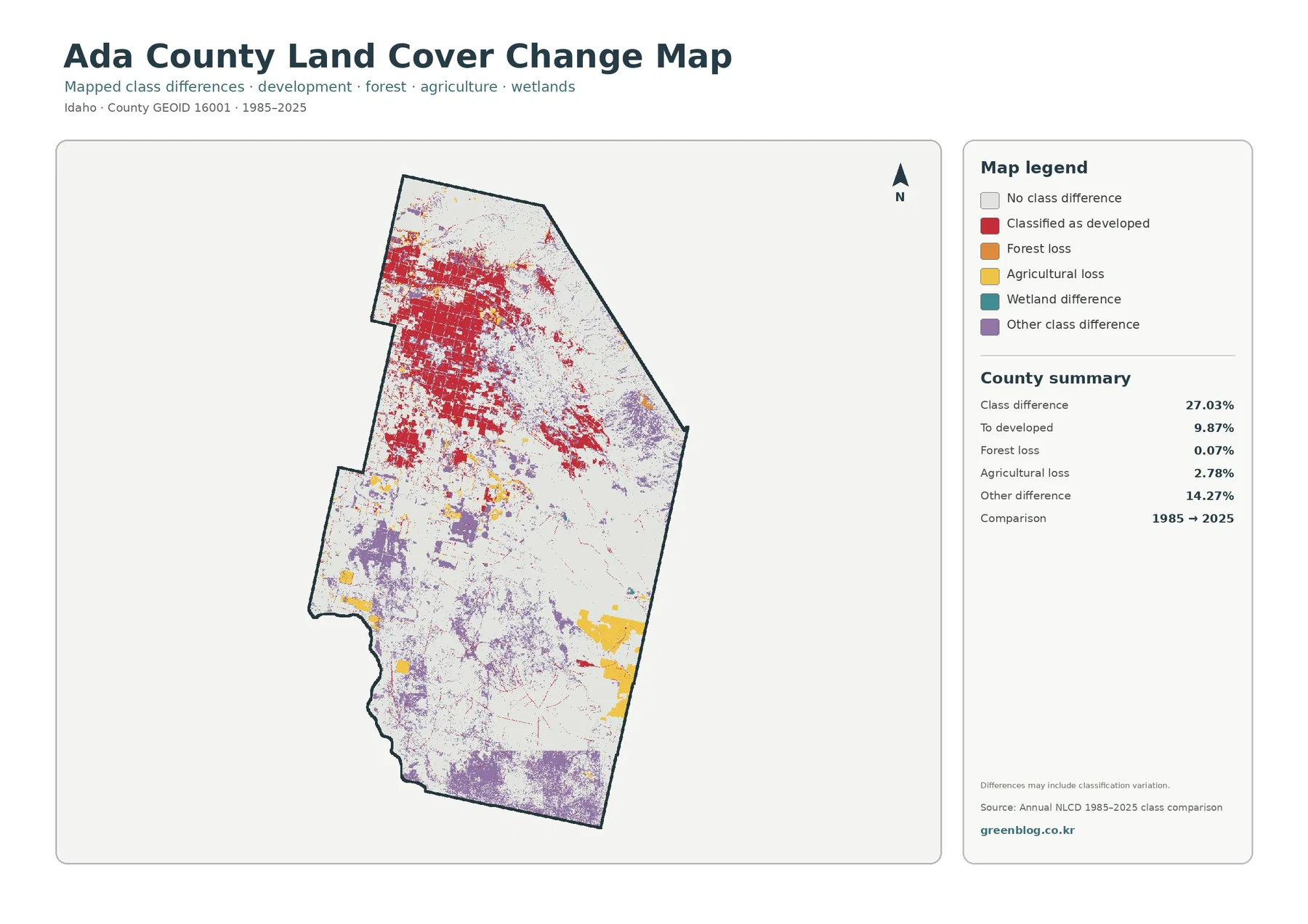 Ada County land cover change map