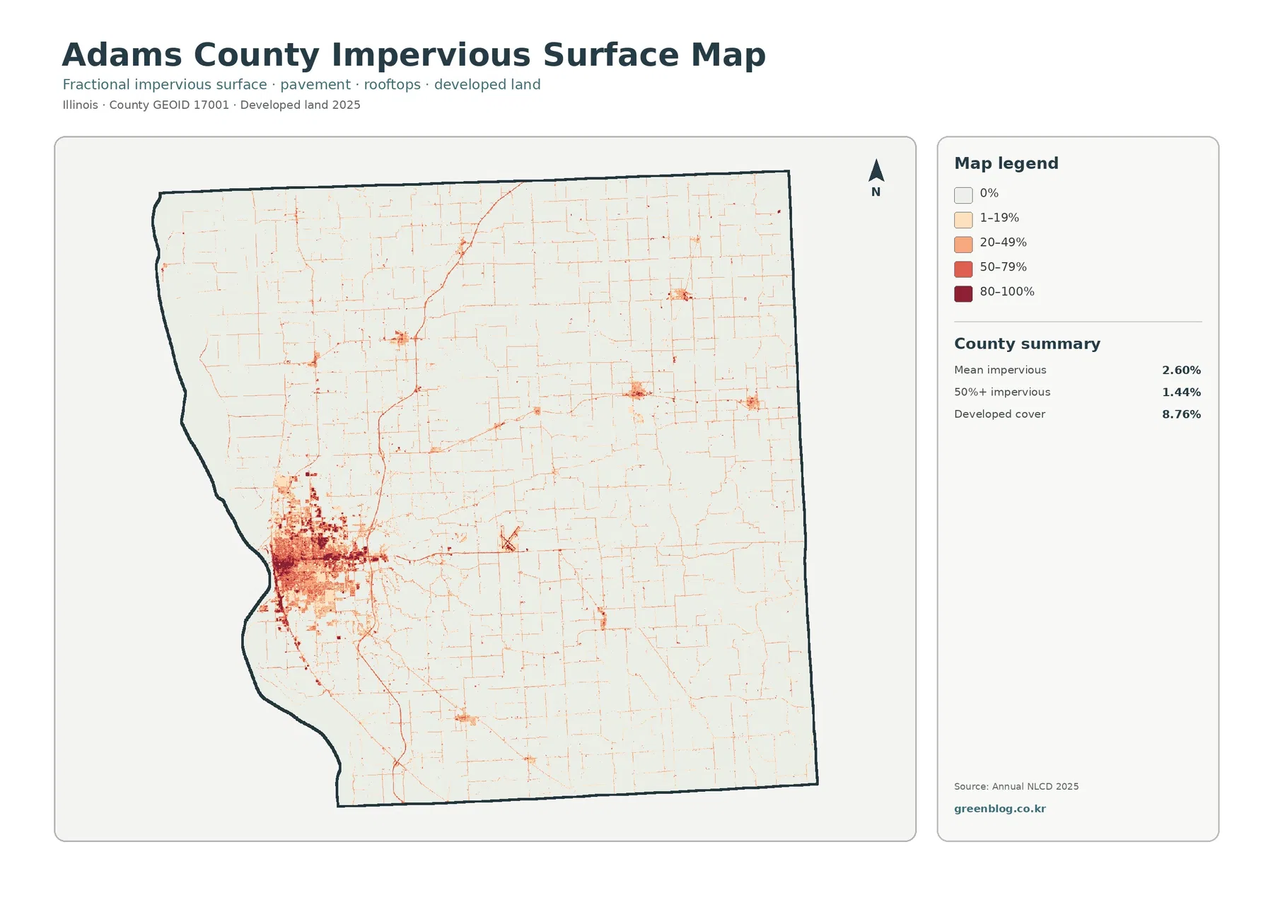 Adams County impervious surface and developed land map