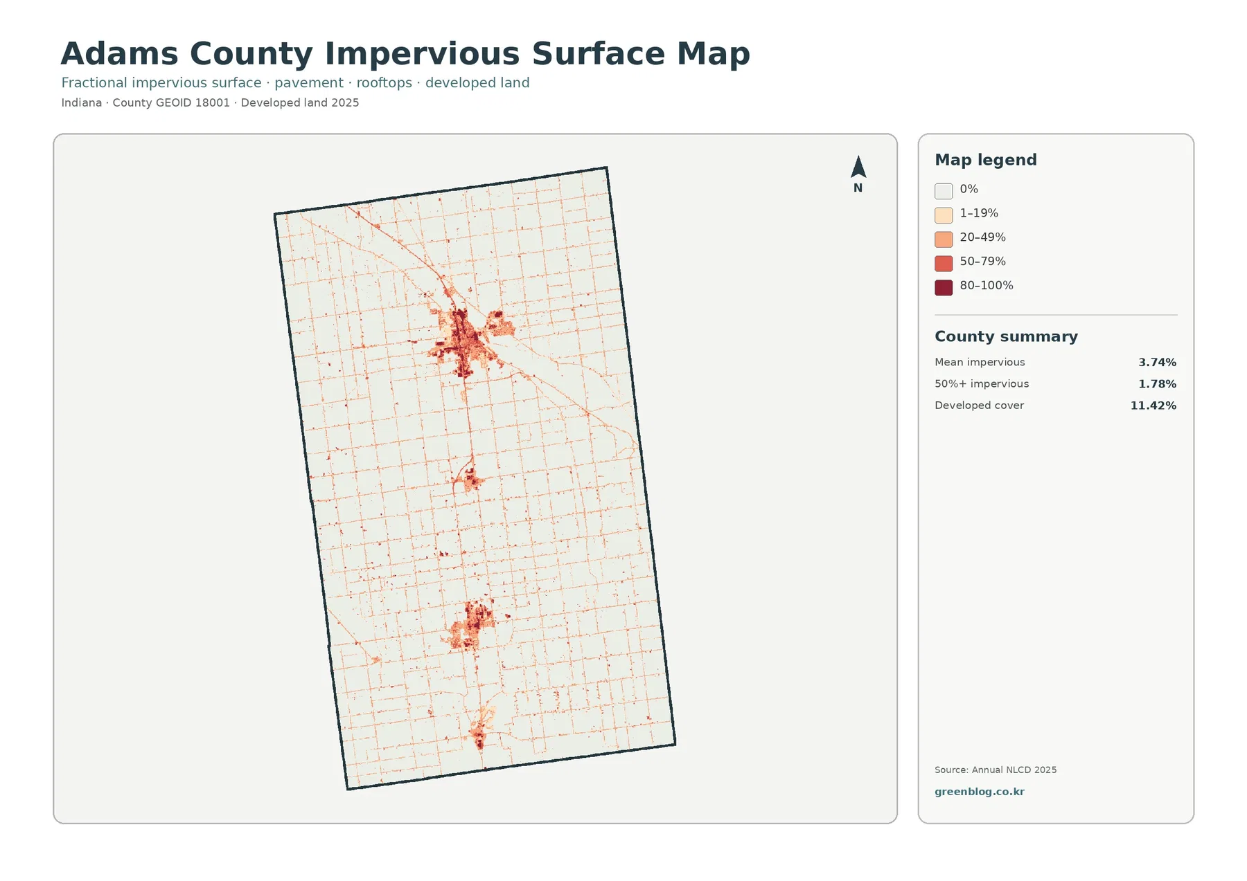 Adams County impervious surface and developed land map